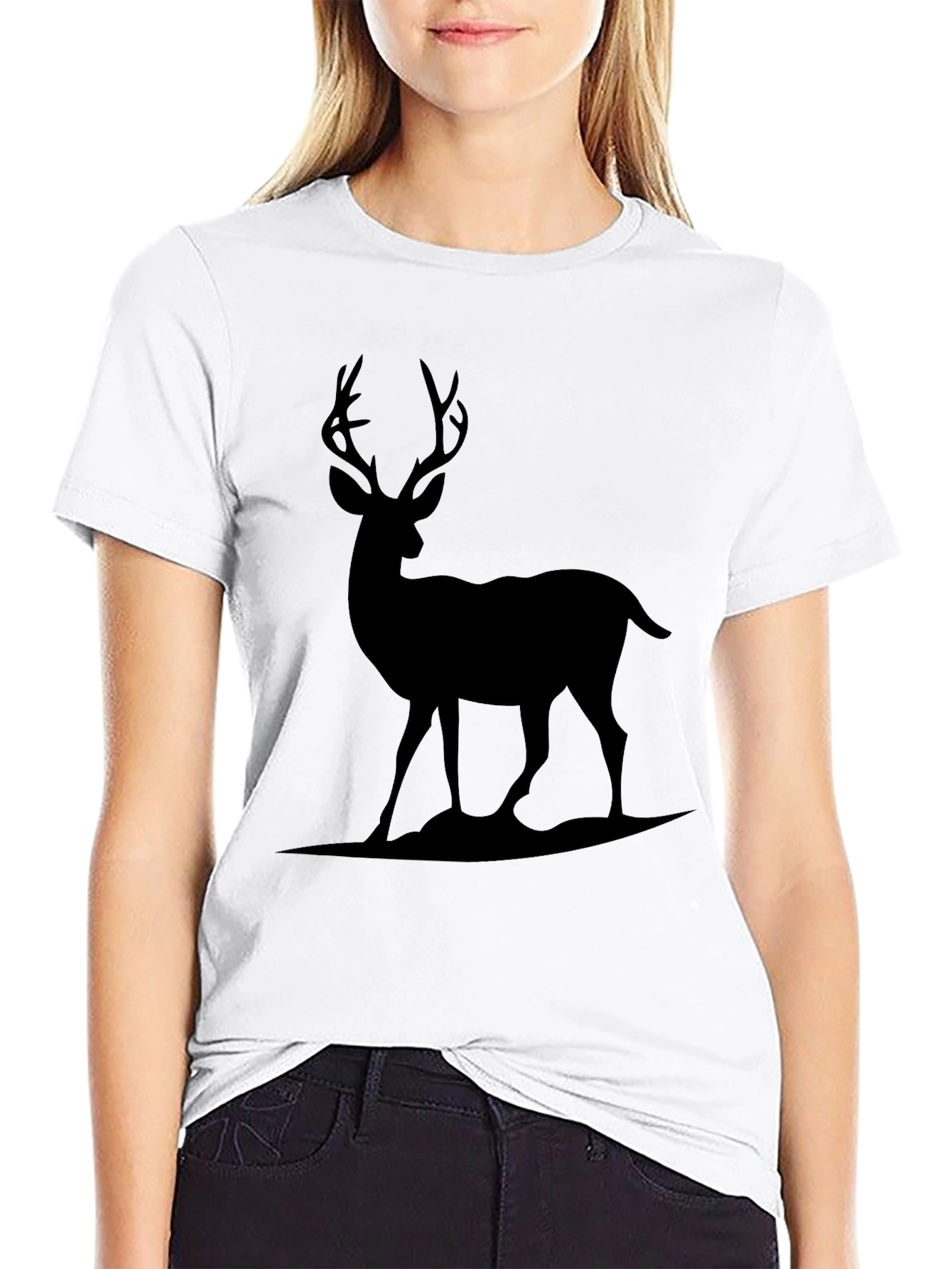 Black Deer Graphic Print Crew Neck Tee view 9