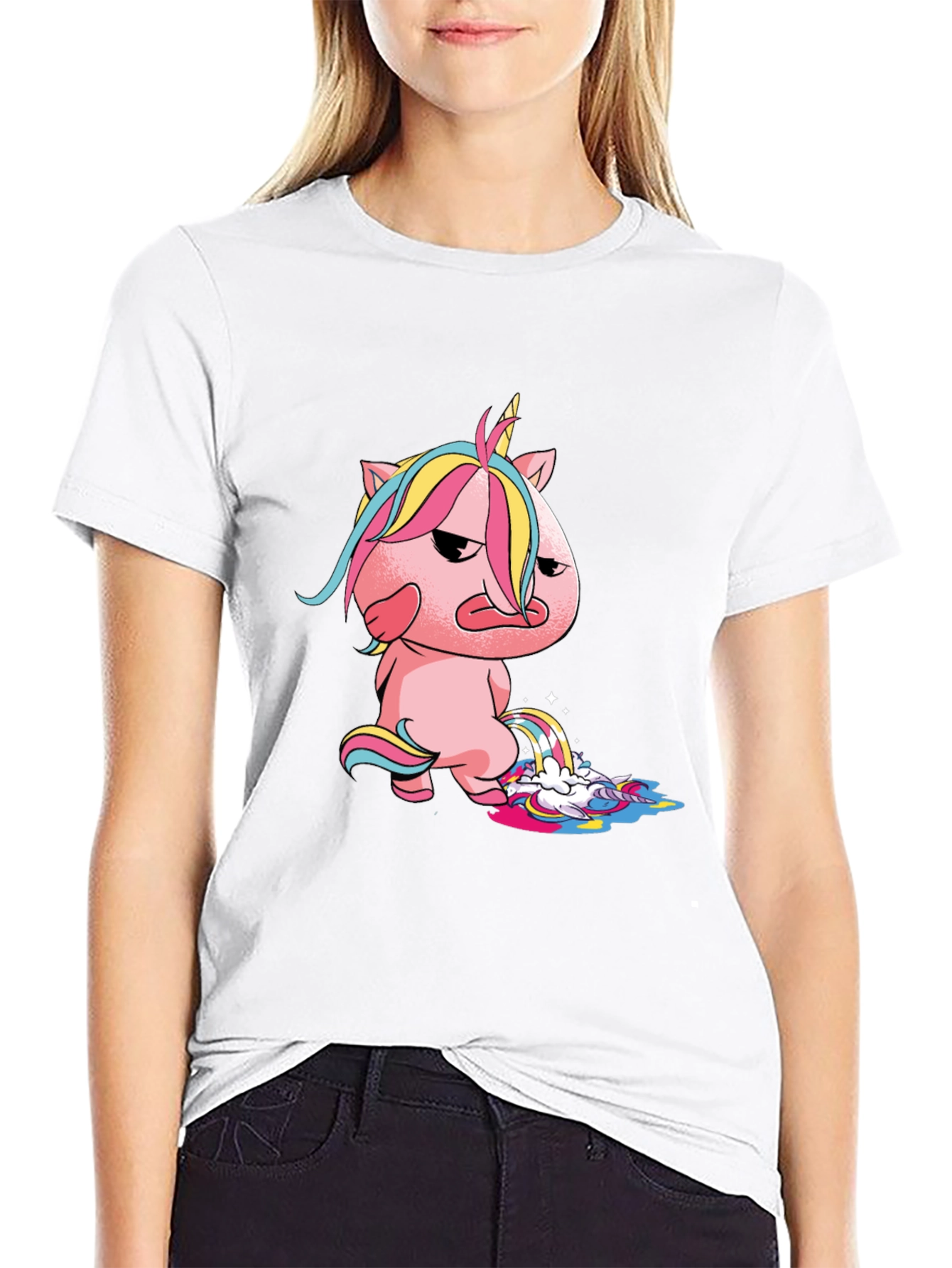 Black Unicorn Rainbow Poop Graphic T-Shirt - Black view 9
