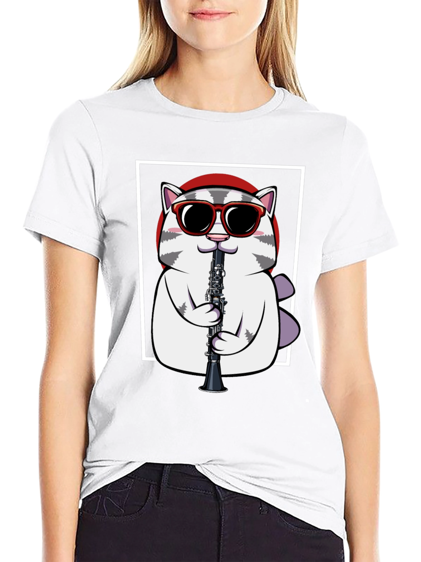 Black Cool Cat Clarinet T-Shirt - Musician Graphic Tee view 9