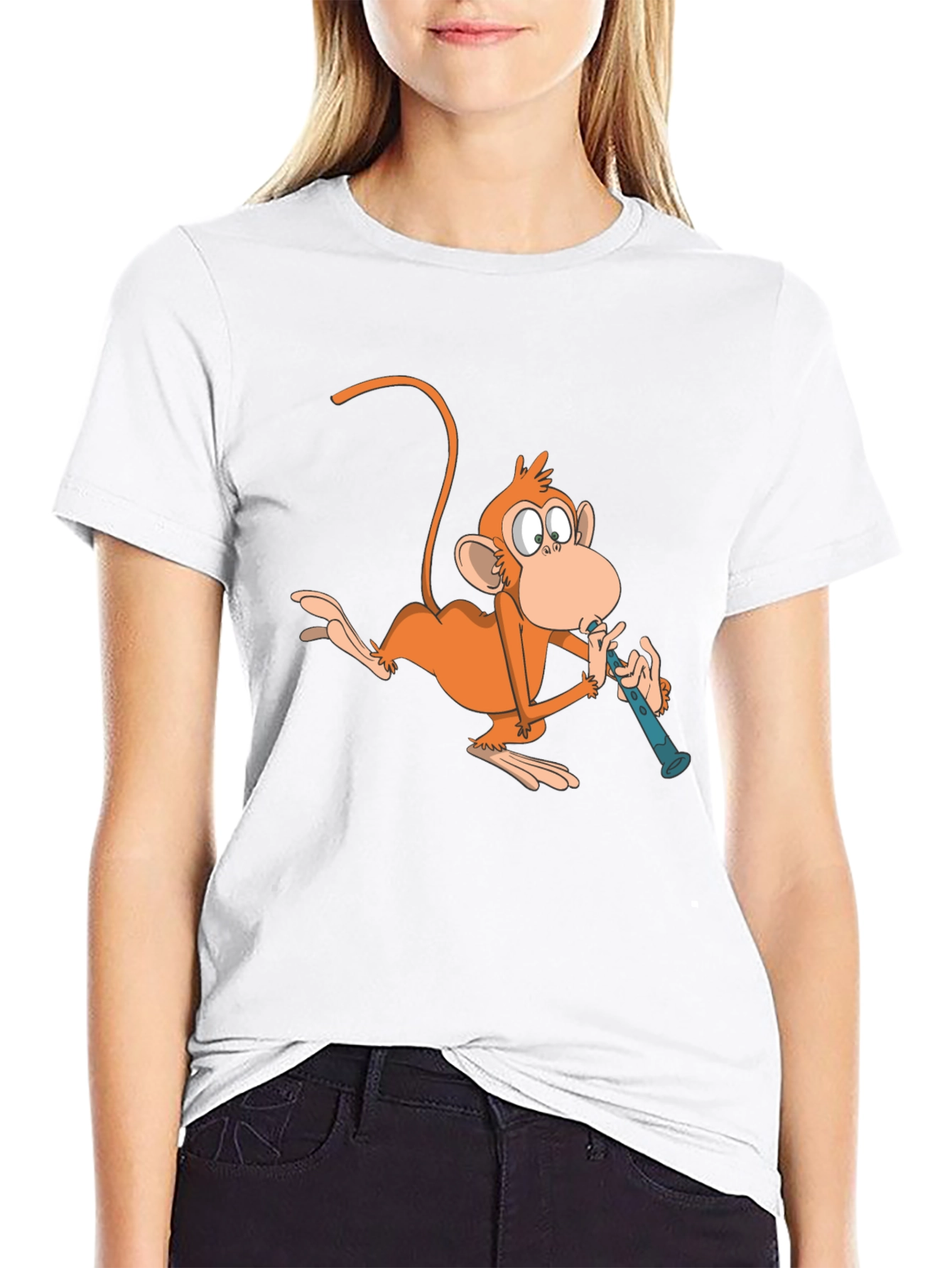 Black Monkey Playing Flute Graphic T-Shirt view 9