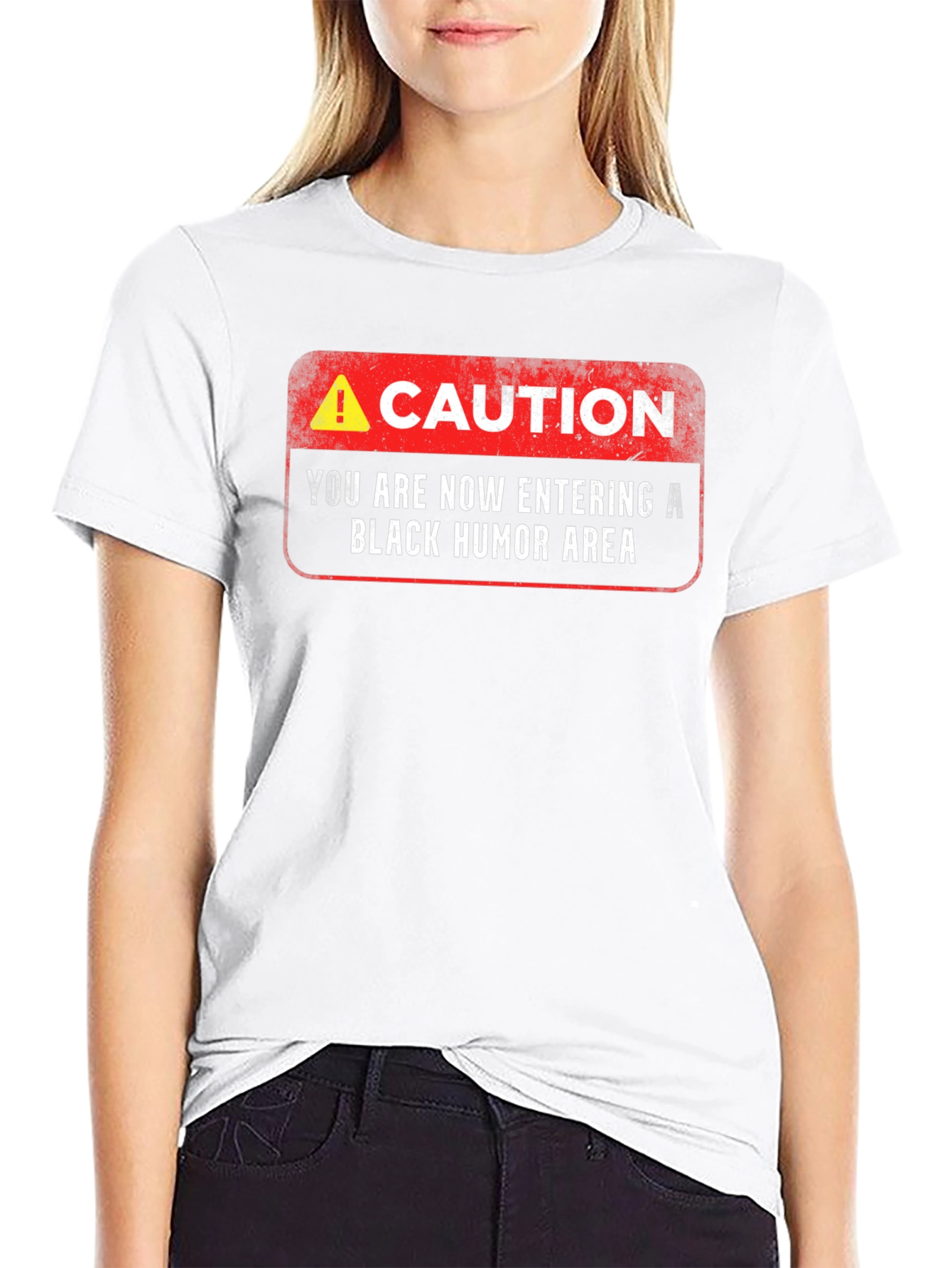 Black Caution: Black Humor Area T-Shirt view 9