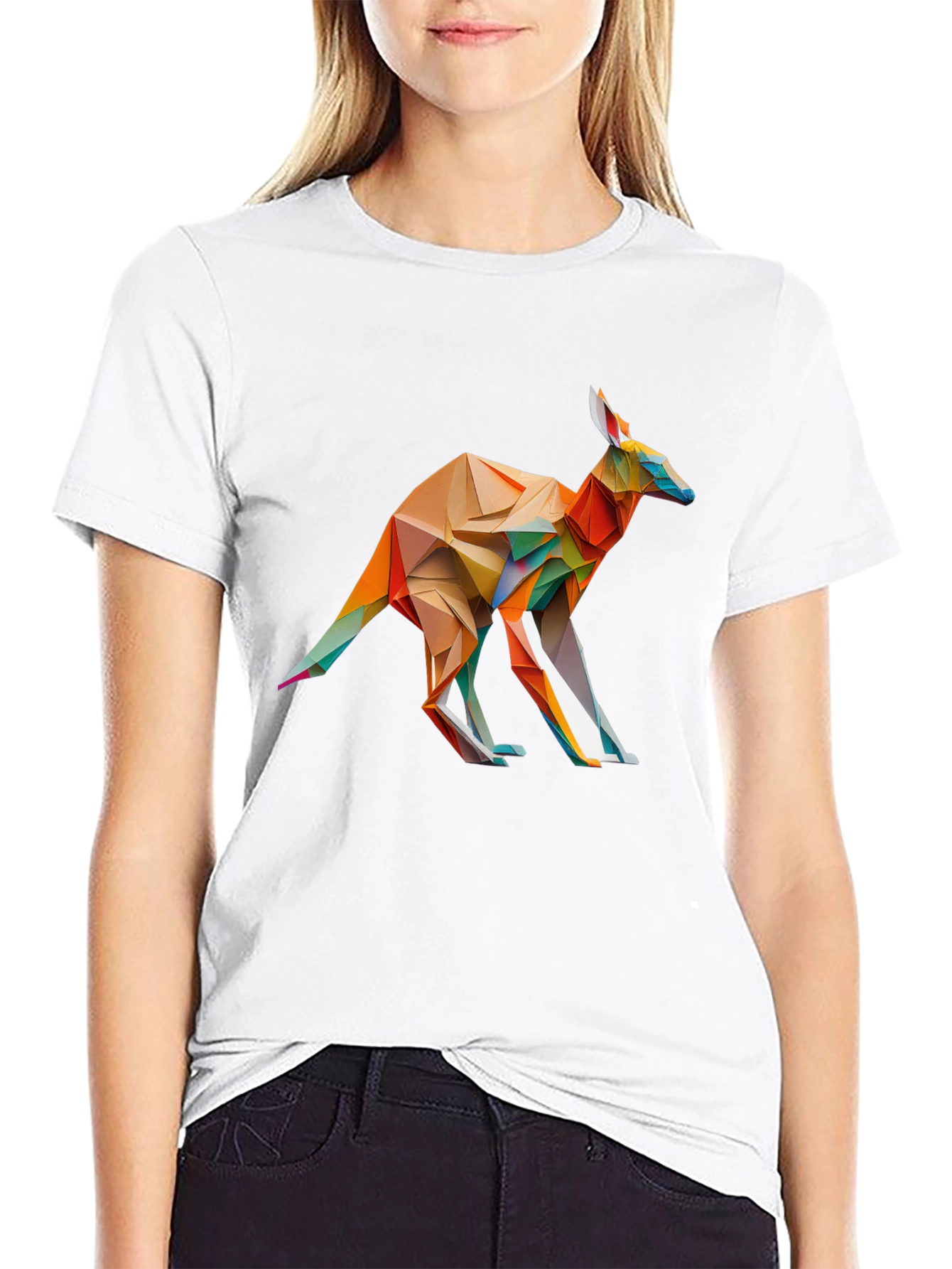 Black Abstract Geometric Kangaroo Black T-Shirt view 9