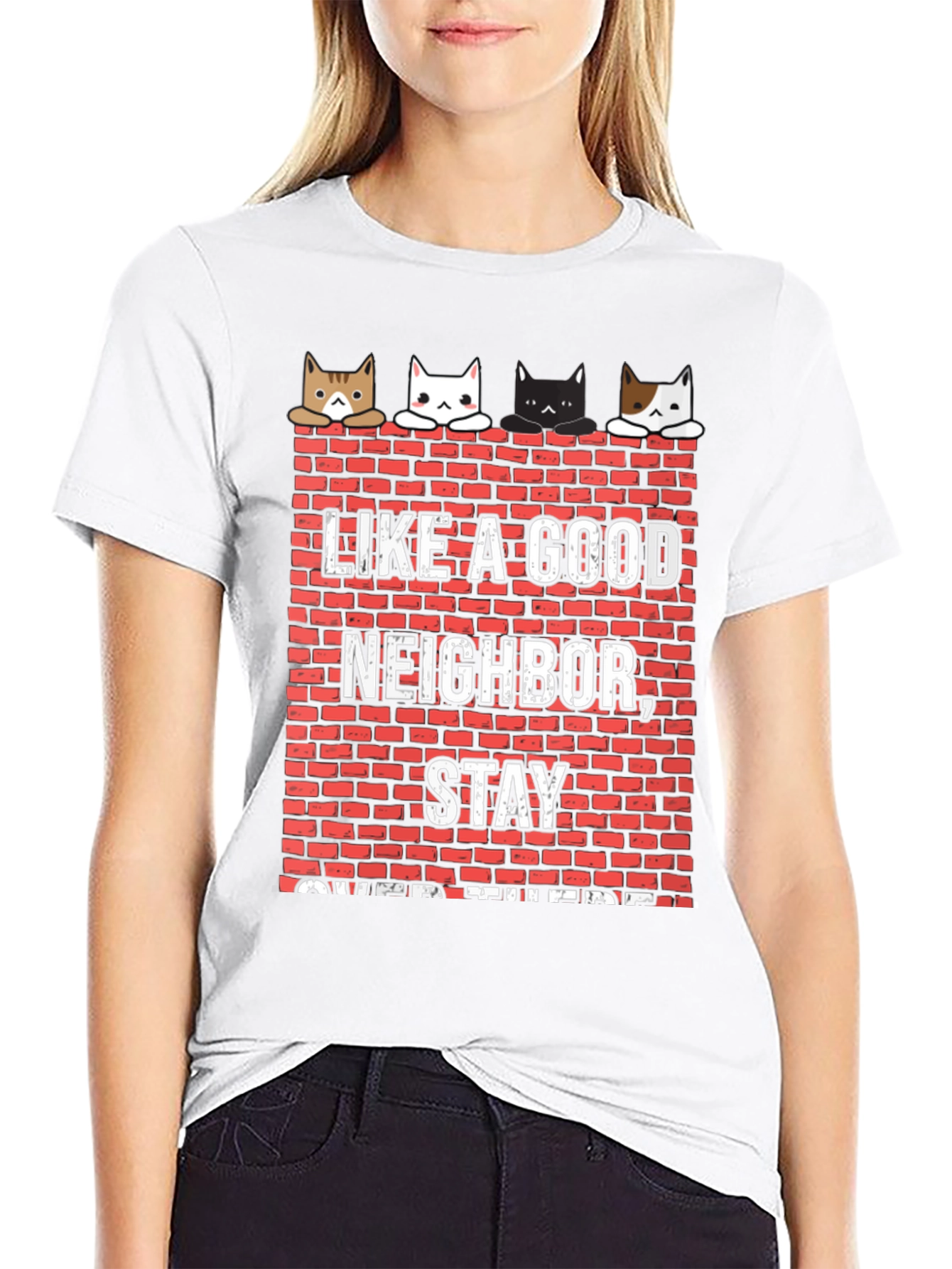 Black Like A Good Neighbor Stay Over There Funny Cat T-Shirt view 9