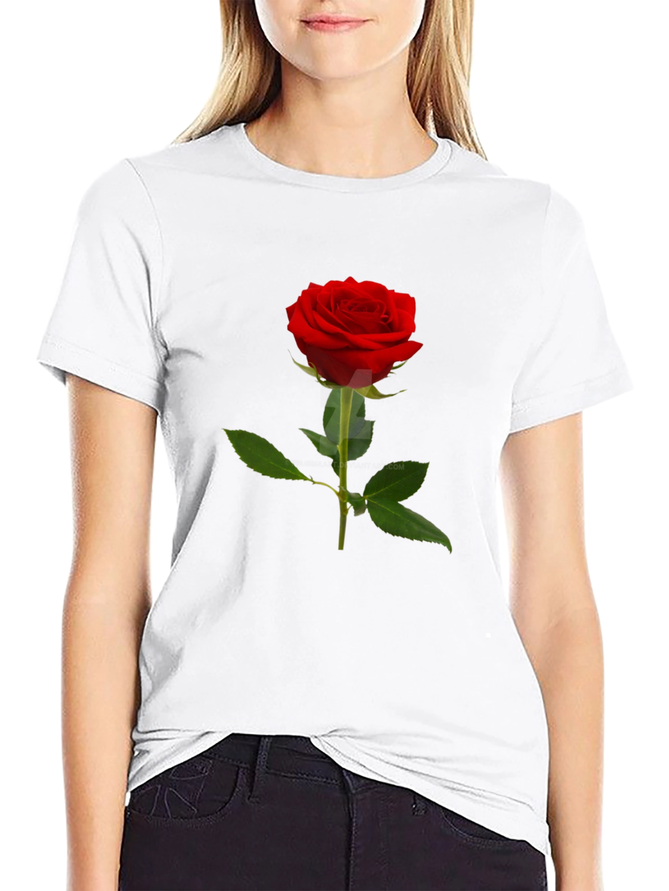 Black Classic Red Rose T-Shirt - Elegant Floral Design view 9