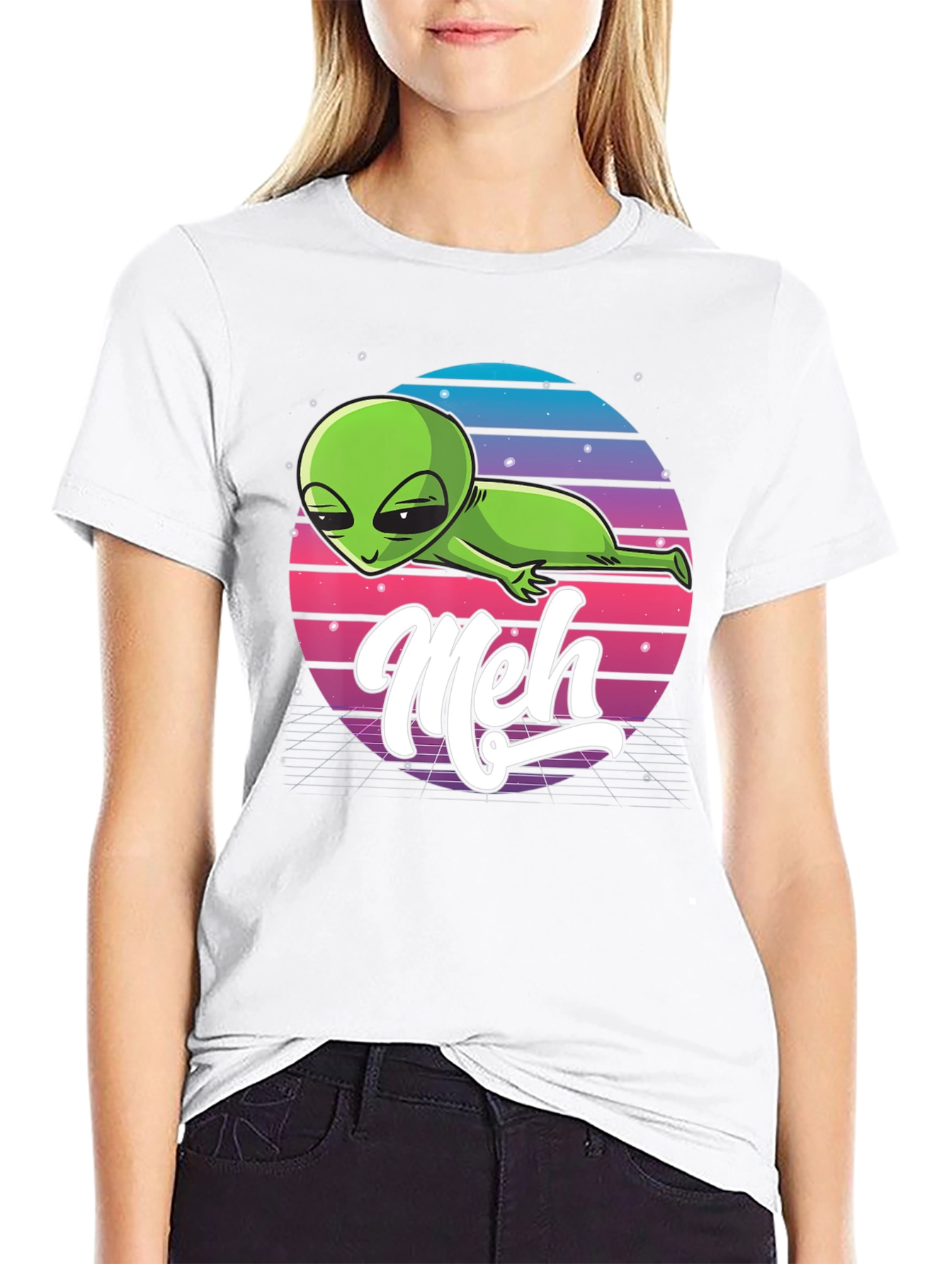 Black Meh Alien T-Shirt: Retro Space Design, Relaxed Fit view 9