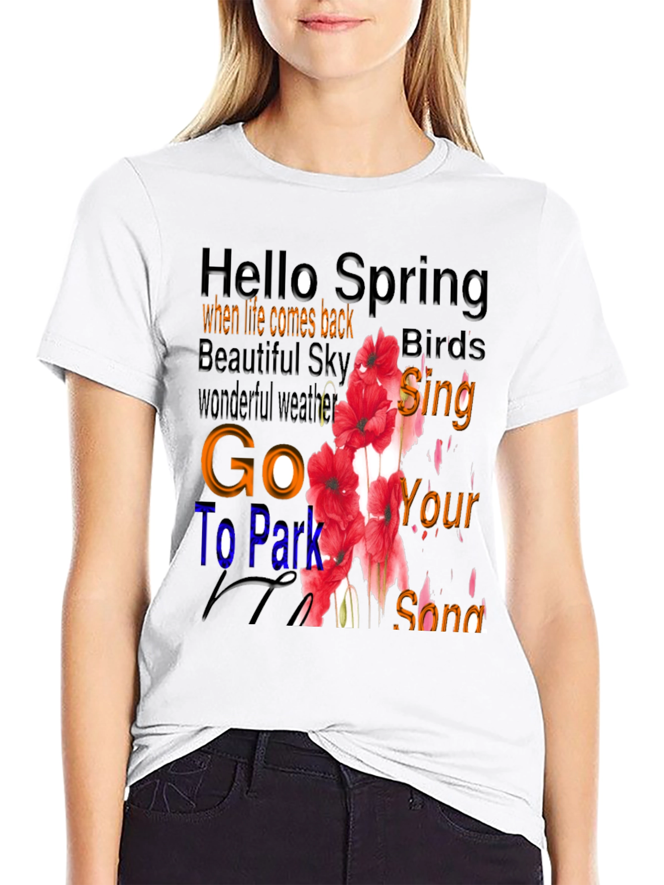 Black Hello Spring Floral Graphic T-Shirt view 9