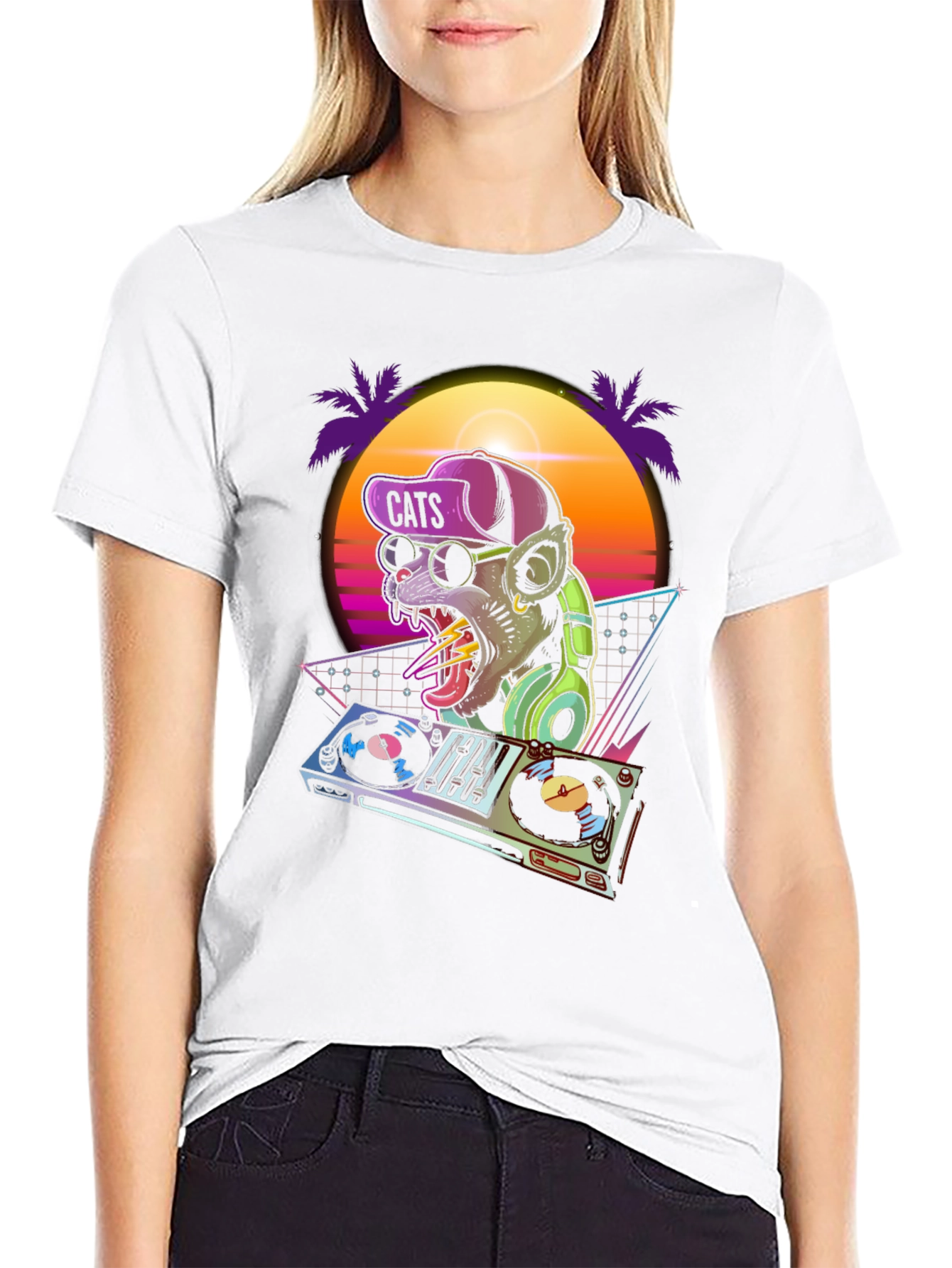 Black DJ Cat Graphic T-Shirt - Retro Style view 9