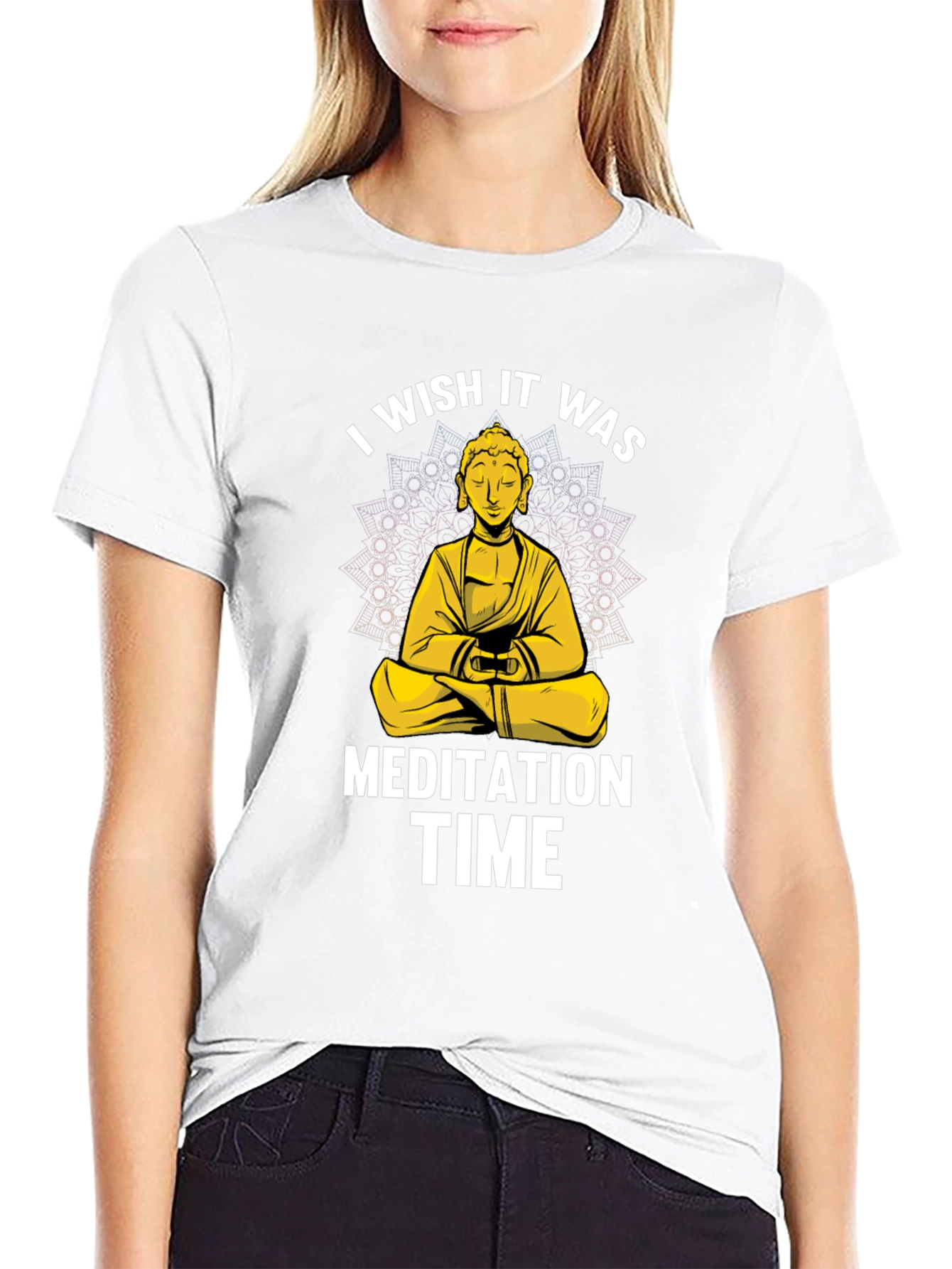 Black Meditation Time Buddha Graphic T-Shirt Relaxed Fit view 9