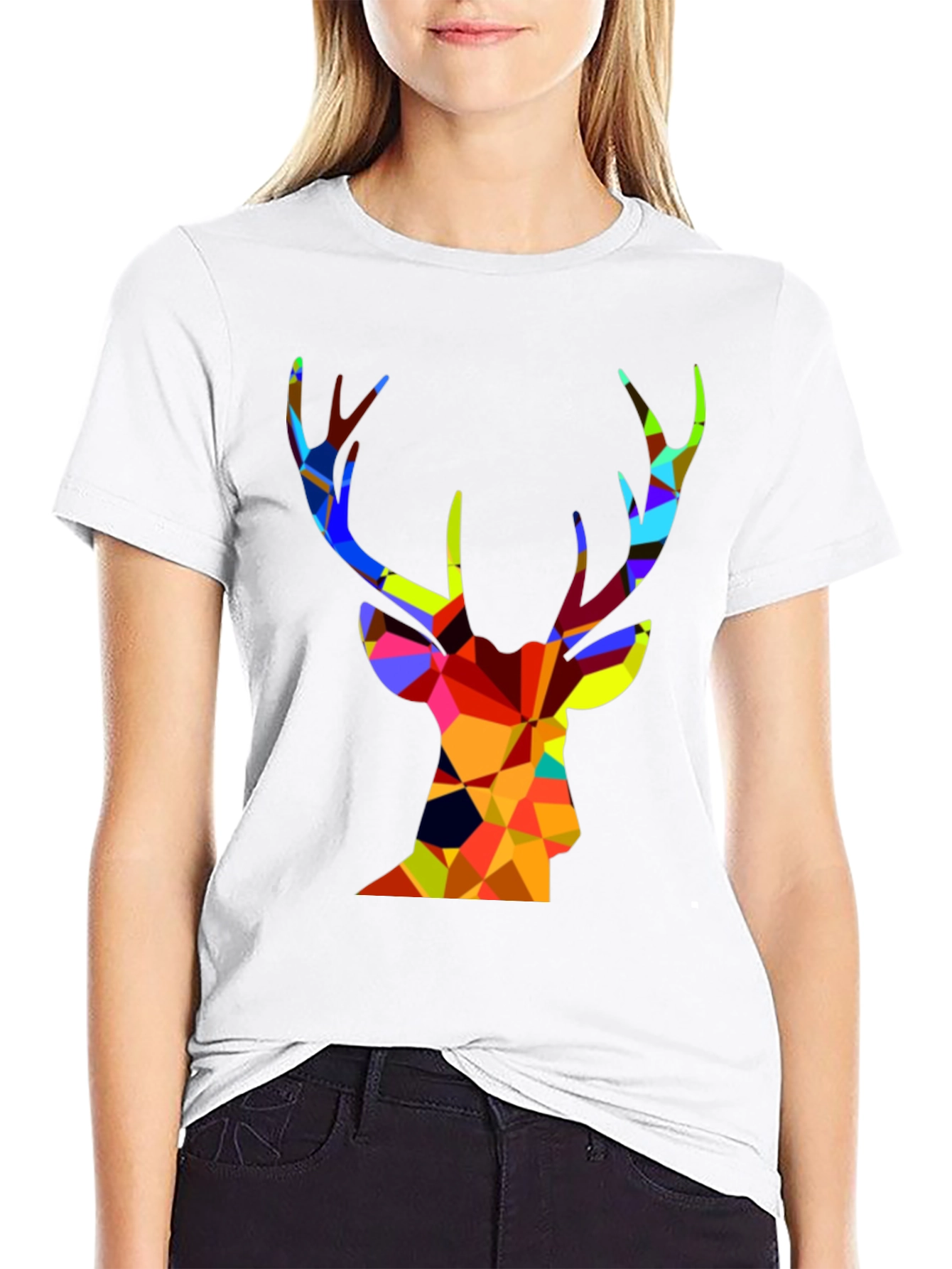 Black Geometric Deer Graphic T-Shirt view 9
