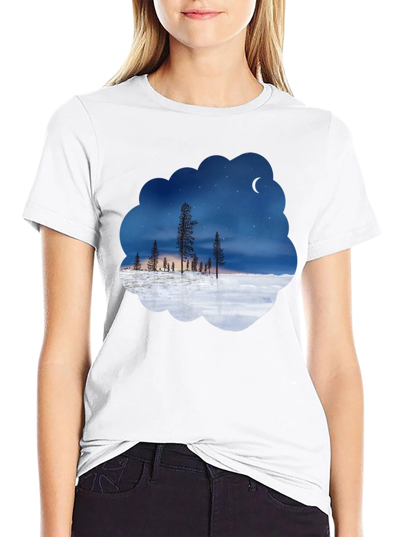 Black Night Sky Landscape Graphic Tee view 9