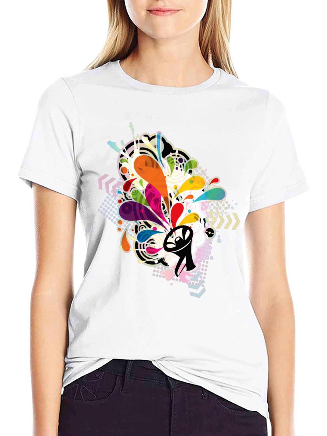 Black Men's Abstract Graphic Print Crew Neck T-Shirt view 9