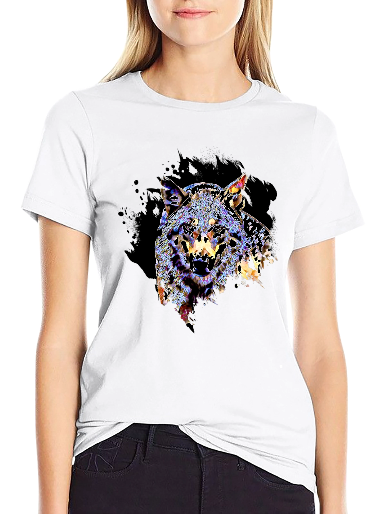 Black Wolf Graphic Print Black T-Shirt view 9