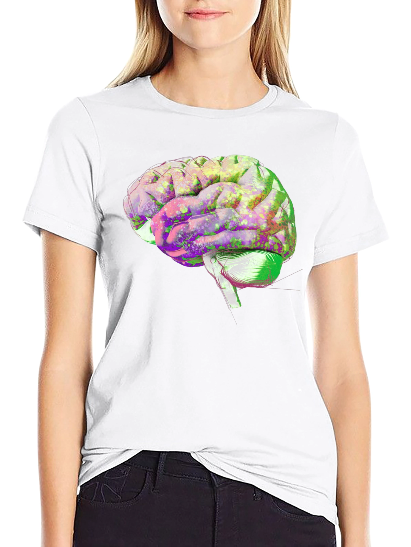 Black Brain Graphic Print Black Cotton T-Shirt view 9