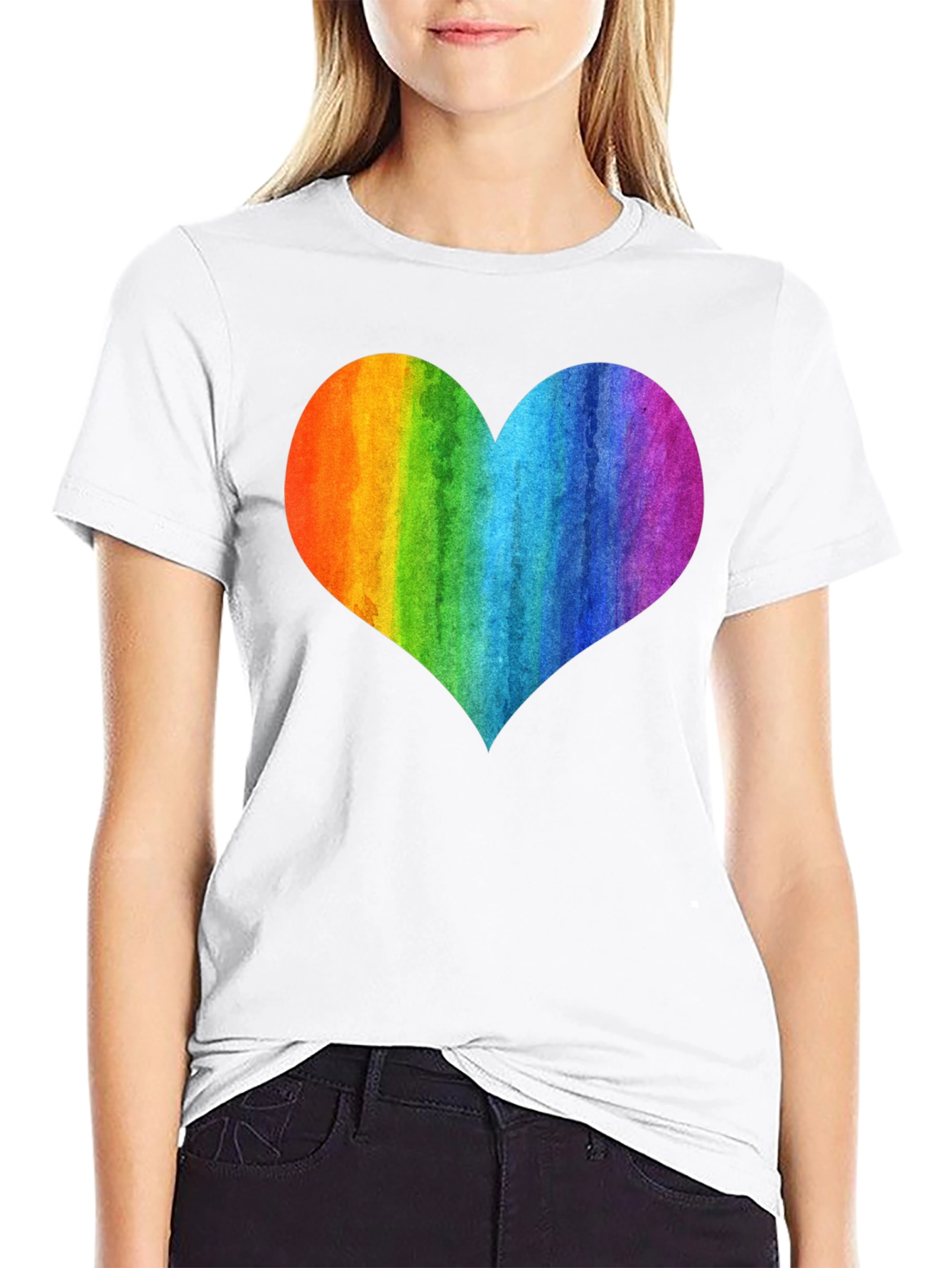 Black Rainbow Heart Graphic Black T-Shirt view 9