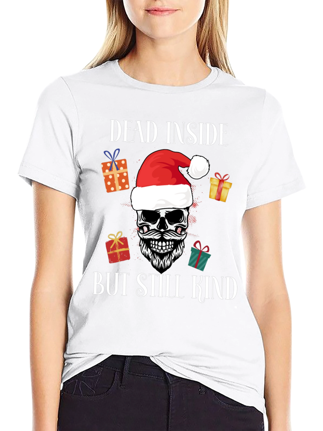 Black Dead Inside But Still Kind Christmas T-Shirt view 9