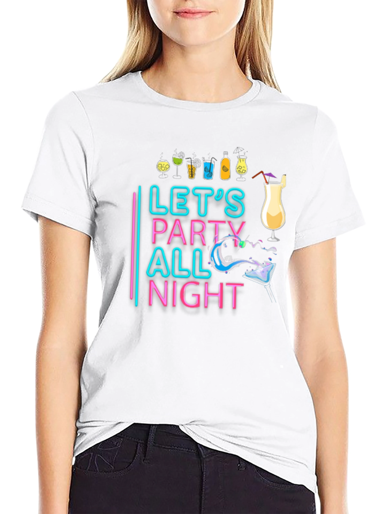 Black Let's Party All Night Black T-Shirt view 9