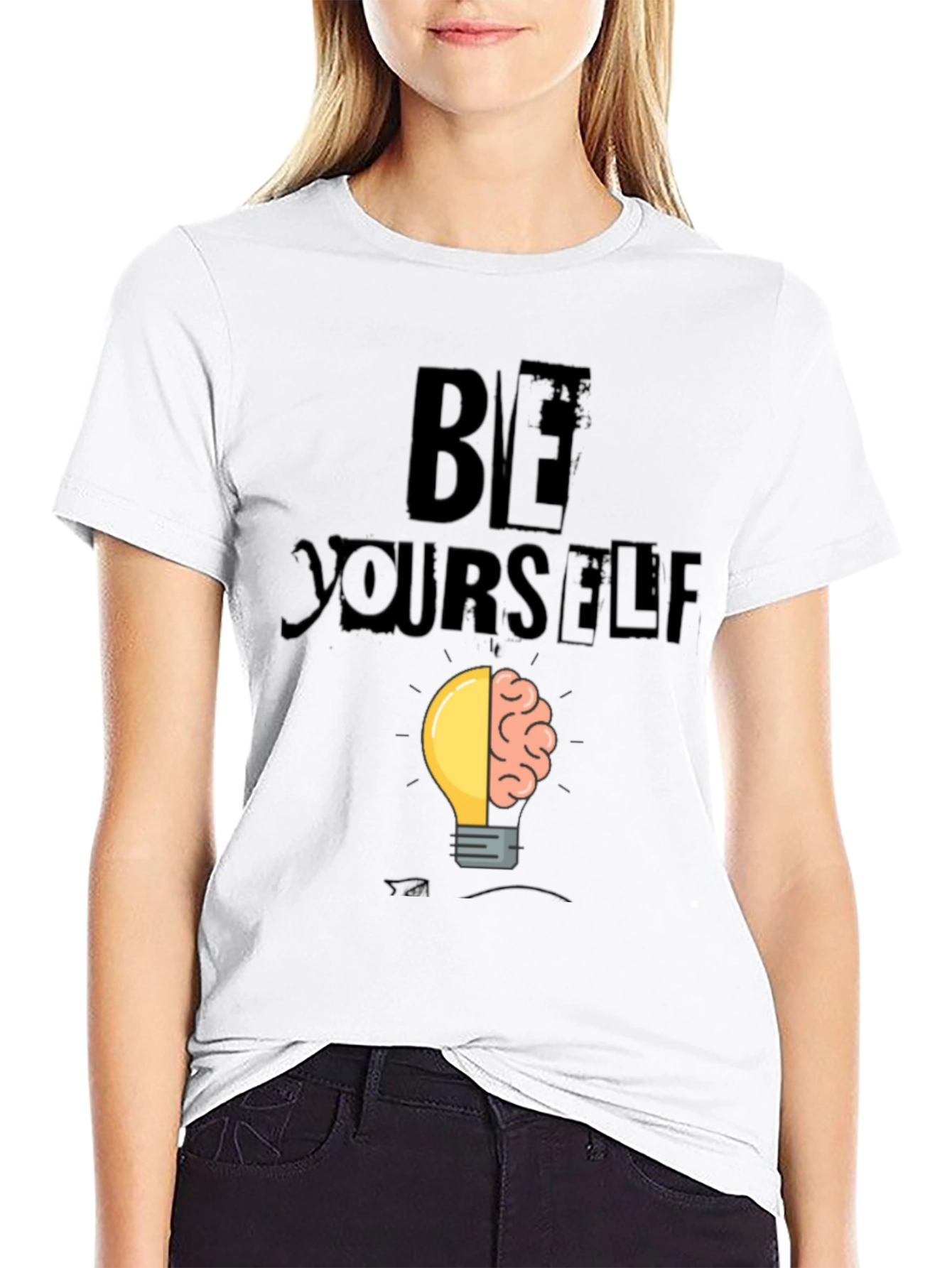 Black Be Yourself Brain Idea Lightbulb Graphic T-Shirt view 9