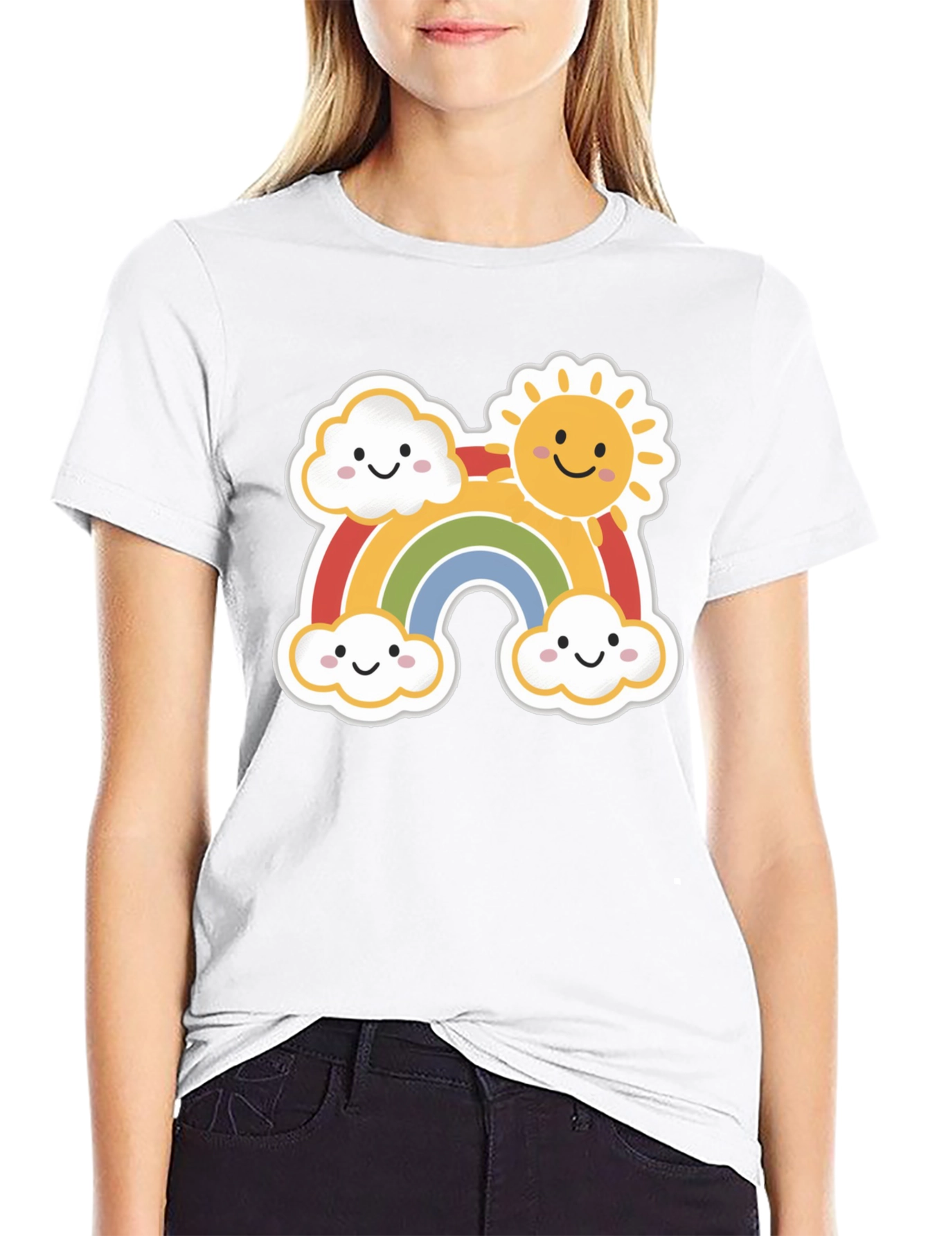 Black Cute Rainbow & Sun Graphic Tee - Black Cotton Shirt view 9