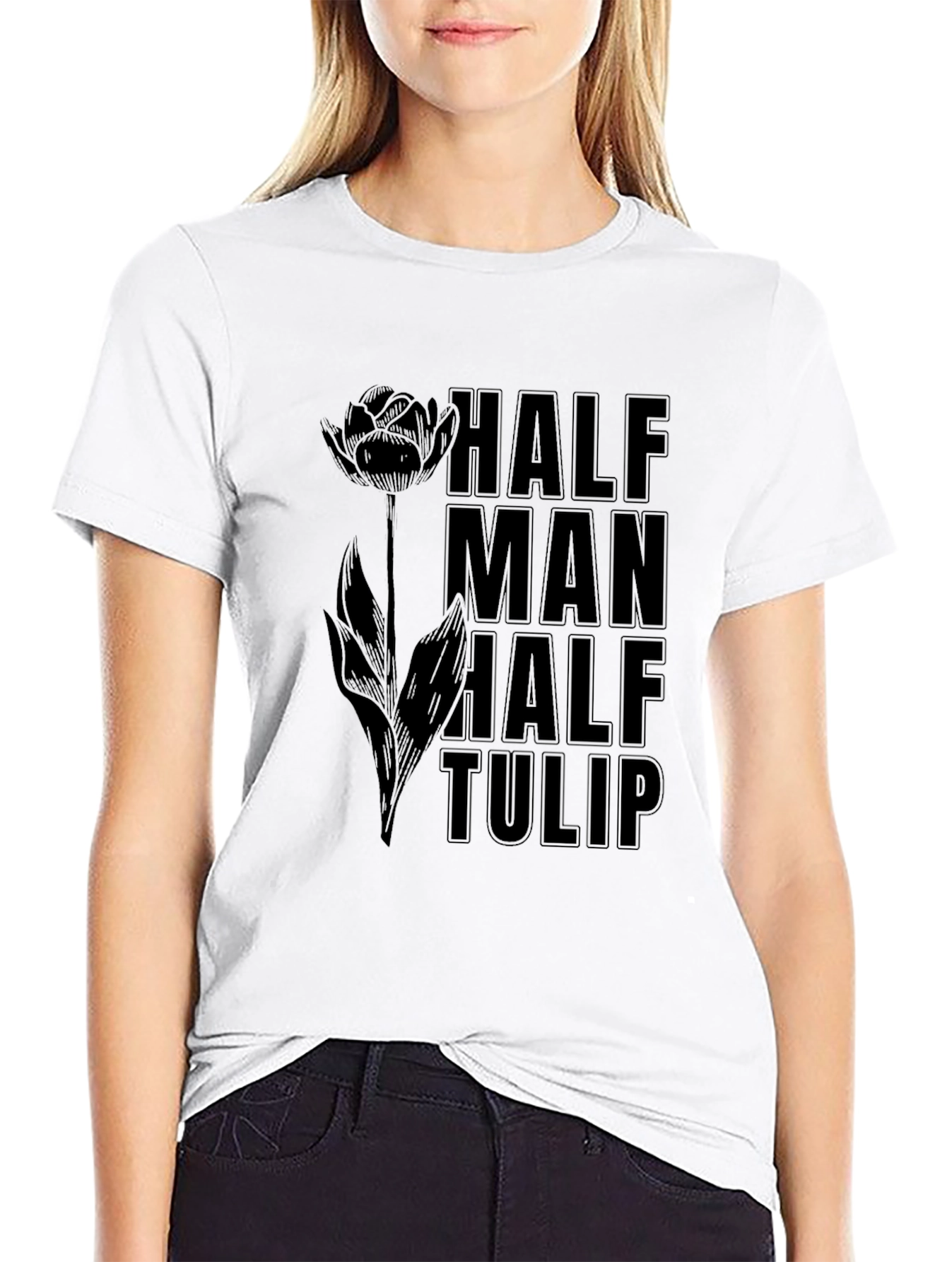 Black Half Man Half Tulip Graphic Tee view 9