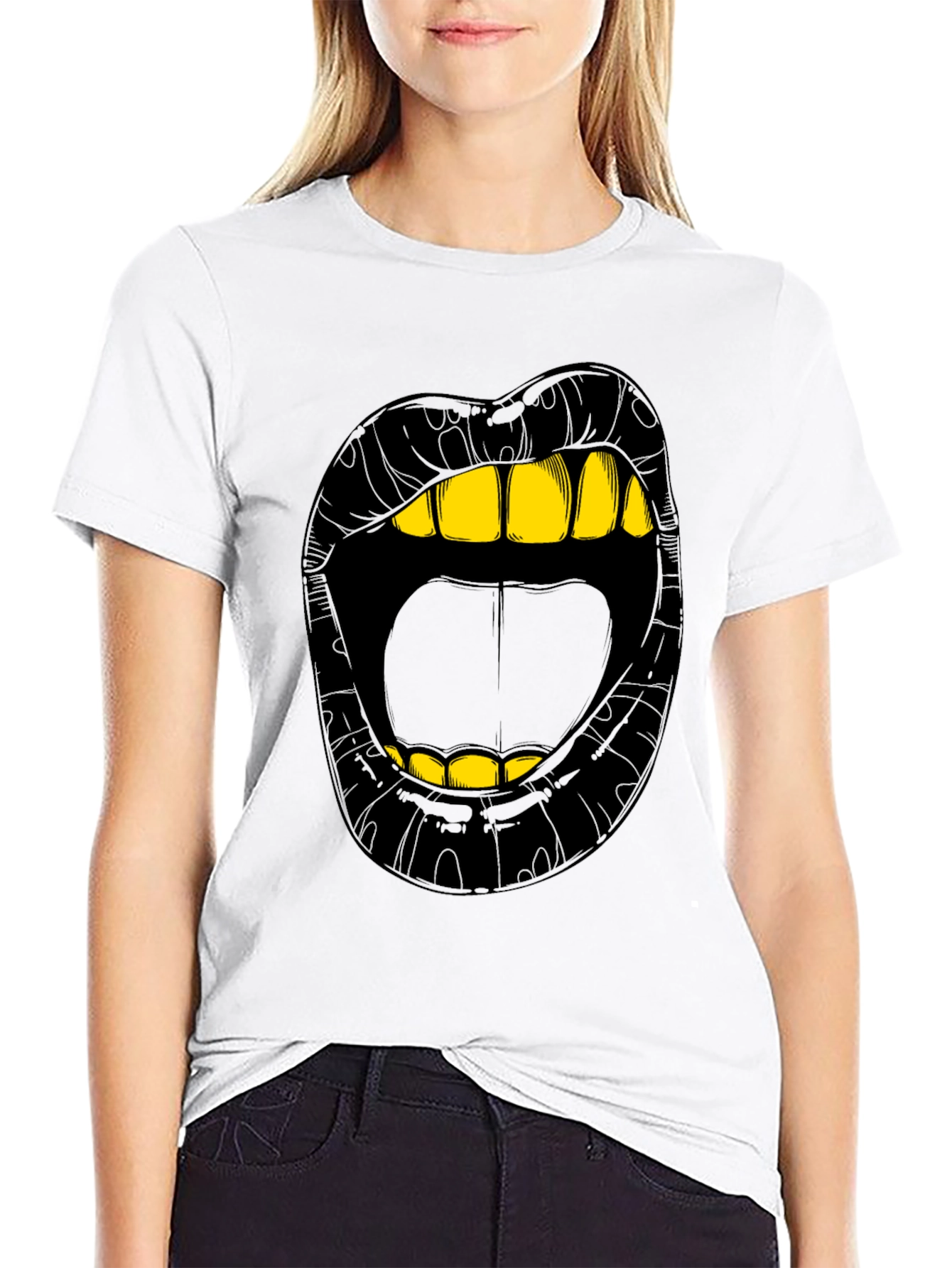Black Bold Lip Graphic Tee - Gold Teeth Black Shirt view 9
