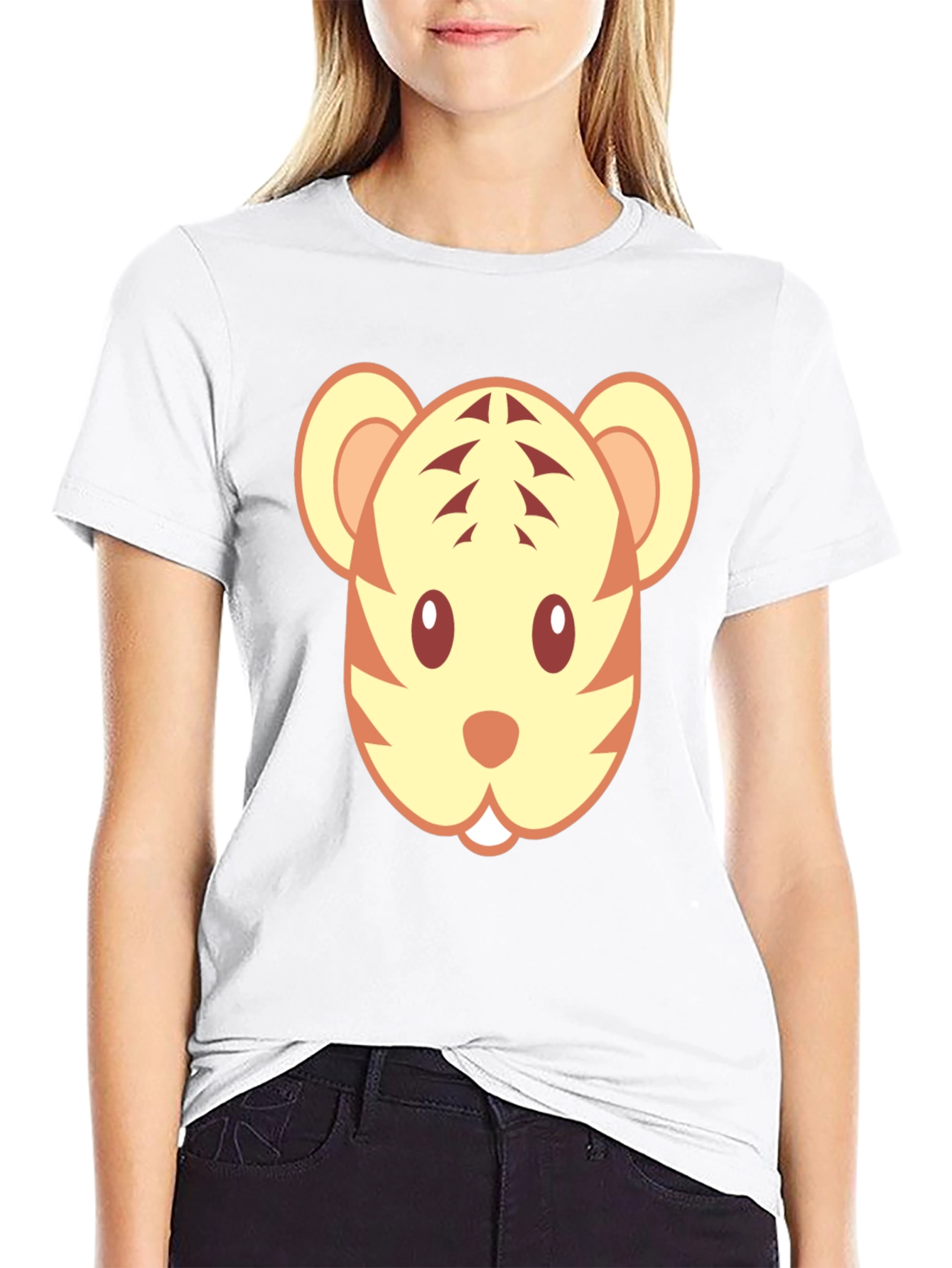 Black Cute Tiger Face Graphic Black T-Shirt view 9