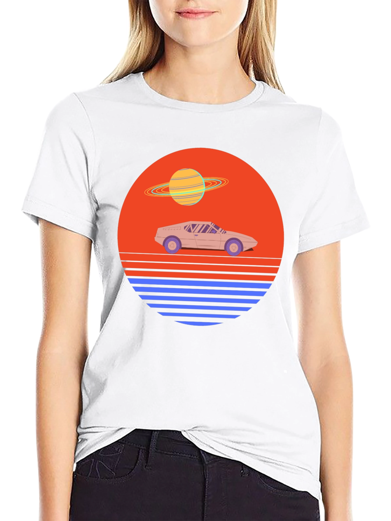 Black Retro Synthwave Car T-Shirt view 9
