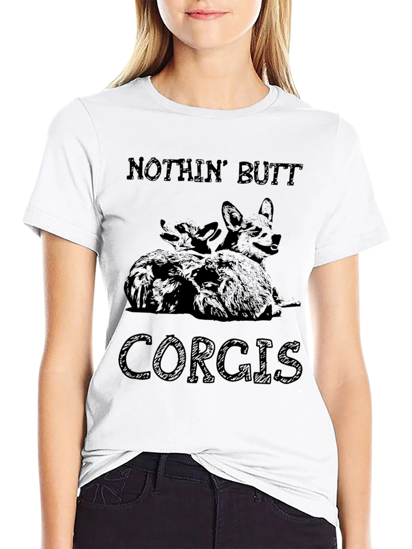 Black Nothin' Butt Corgis Graphic T-Shirt view 9