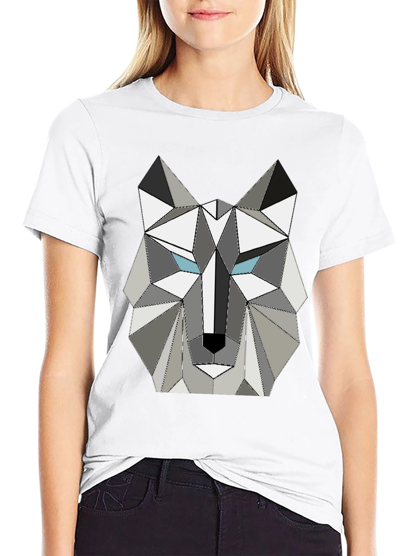 Black Geometric Wolf Graphic Tee - Modern Style view 9