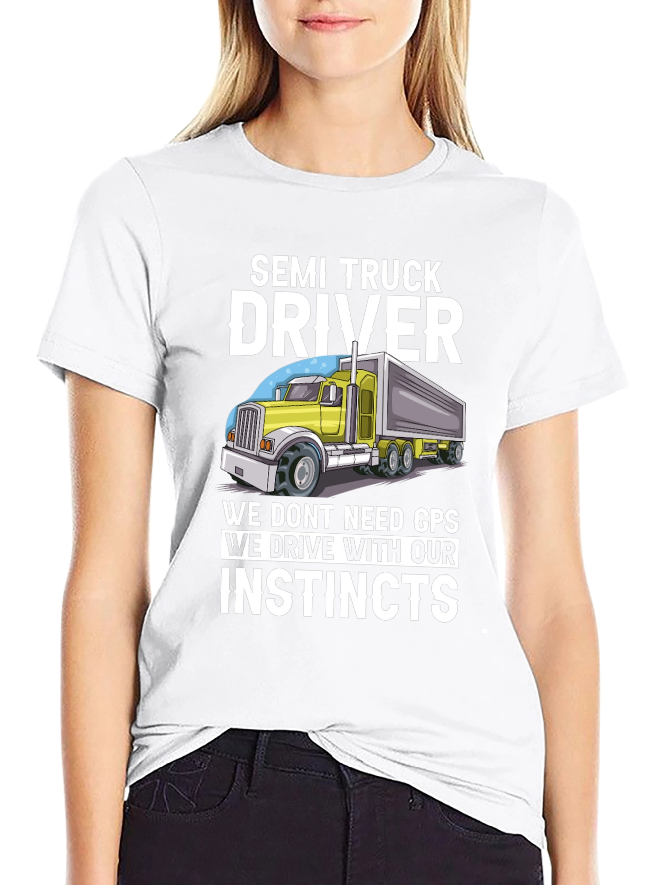 Black Semi Truck Driver Instincts Graphic Tee view 9