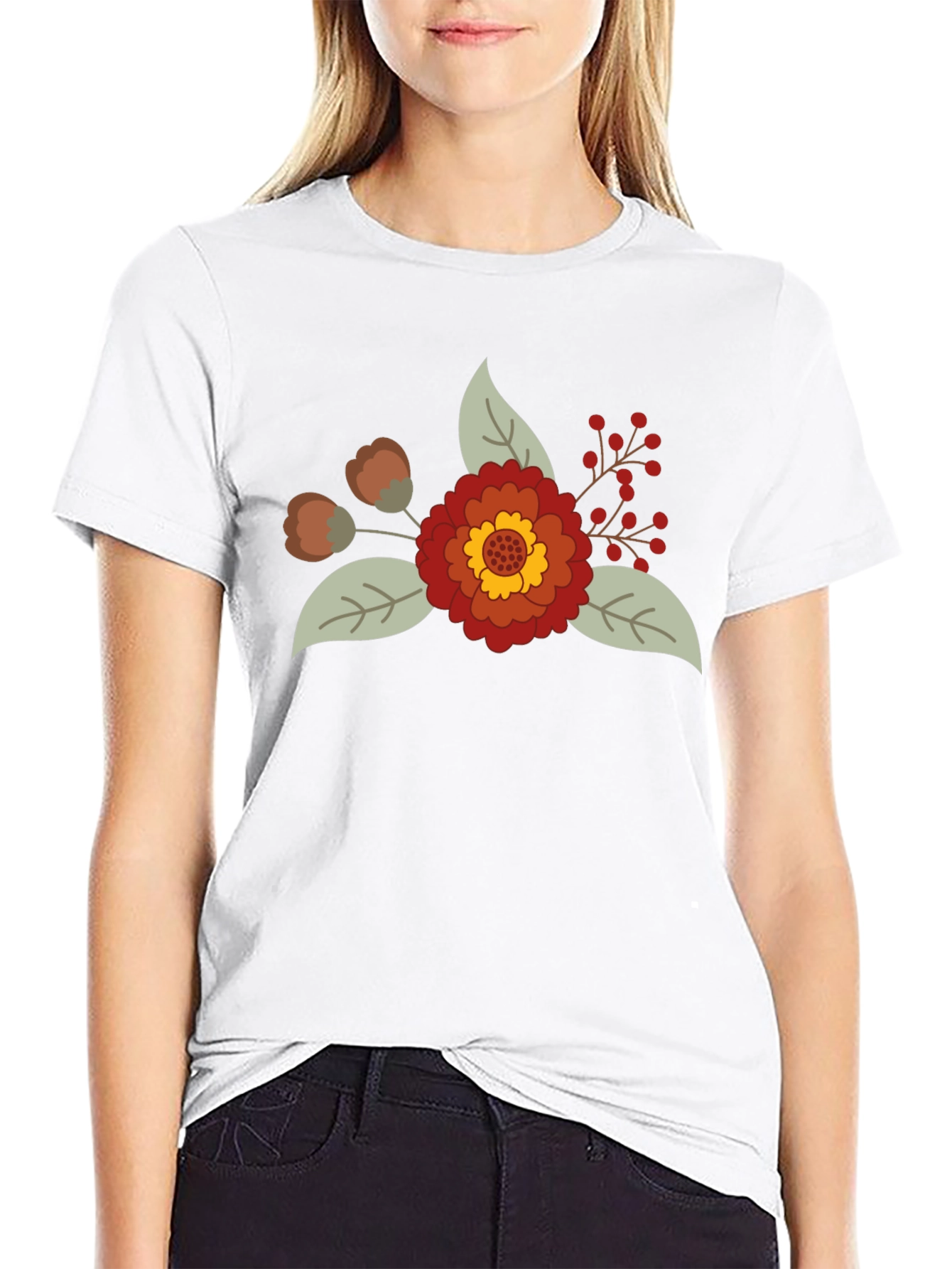 Black Floral Graphic Tee - Black Cotton Blend view 9