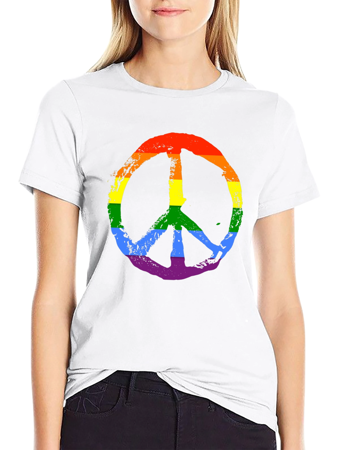 Black Rainbow Peace Sign Graphic Tee - Black Unisex T-Shirt view 9