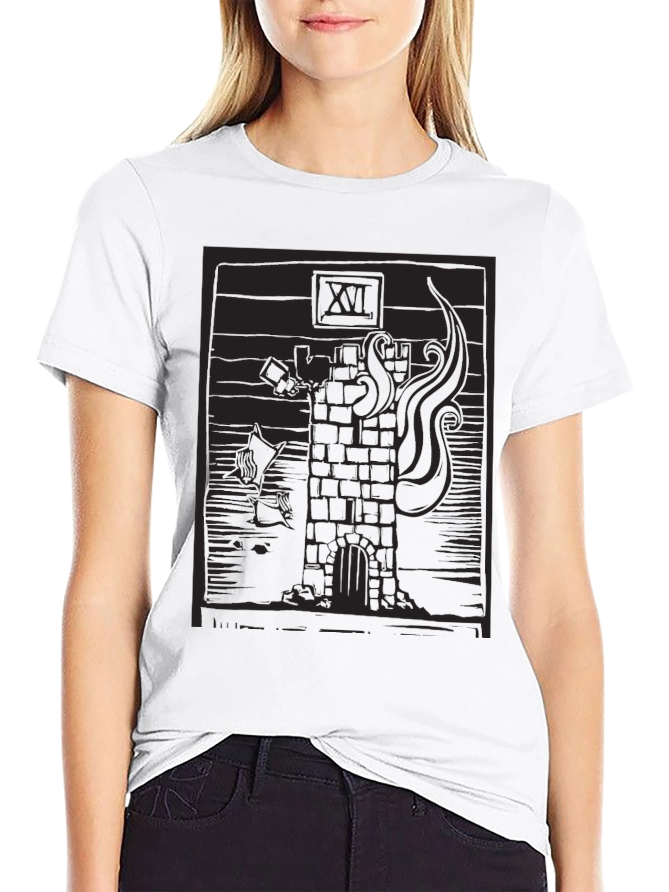 Black Tower Tarot Card Graphic T-Shirt - Black view 9