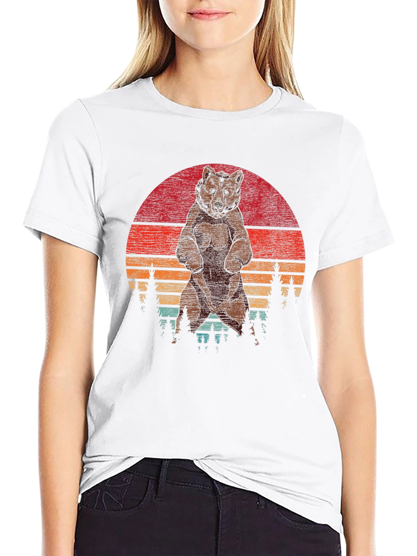 Black Retro Bear Sunset T-Shirt - Vintage Style Design view 9