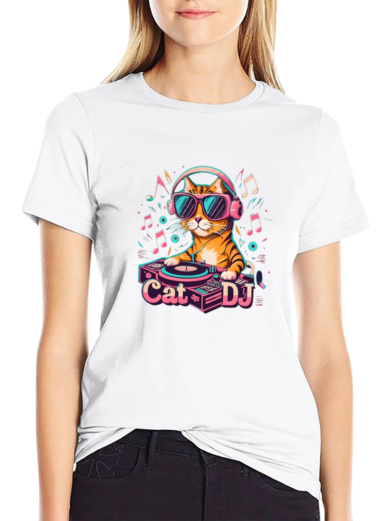 Black Cool Cat DJ Graphic T-Shirt - Unisex view 9