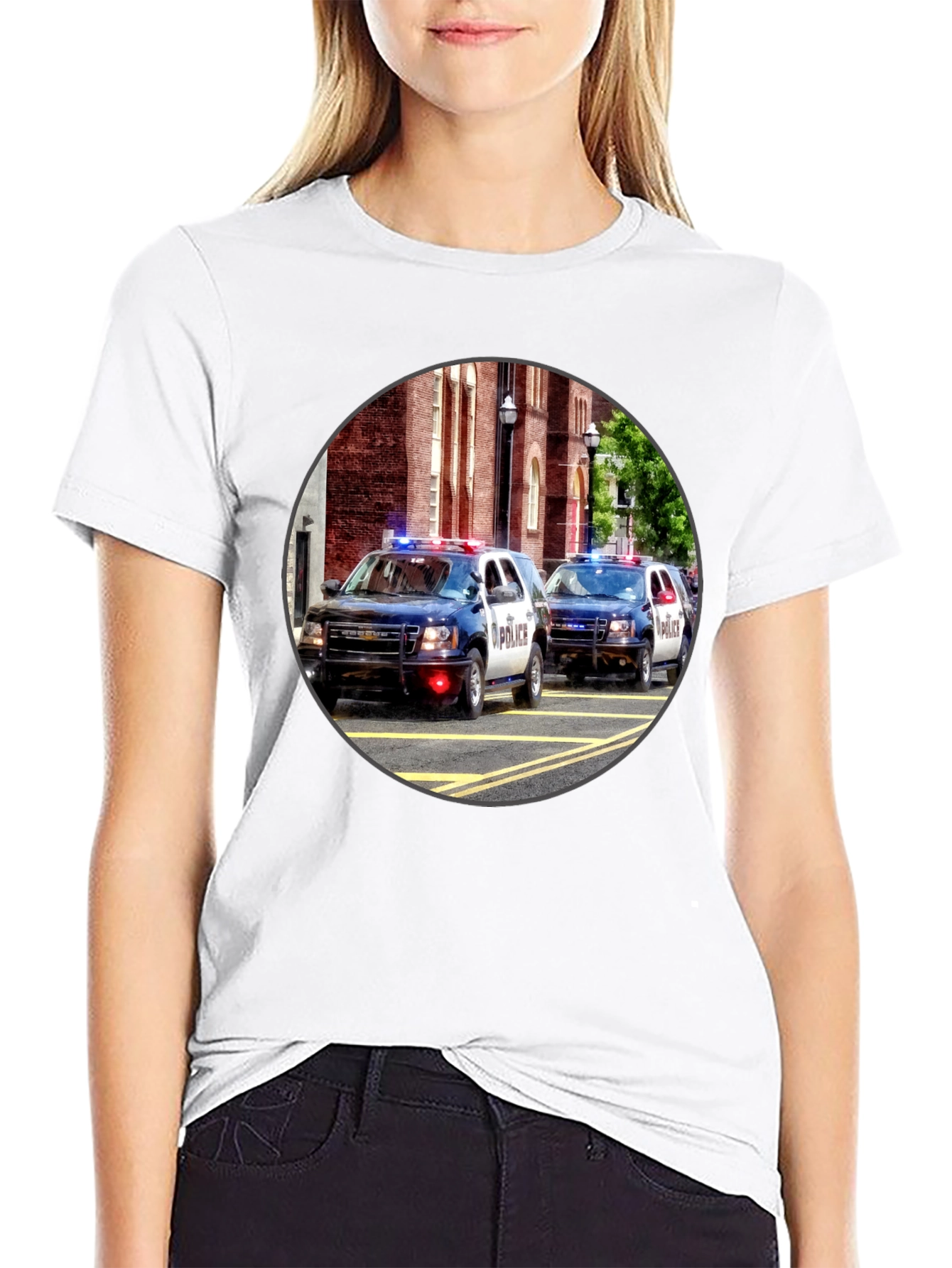 Black Police Car Graphic T-Shirt view 9