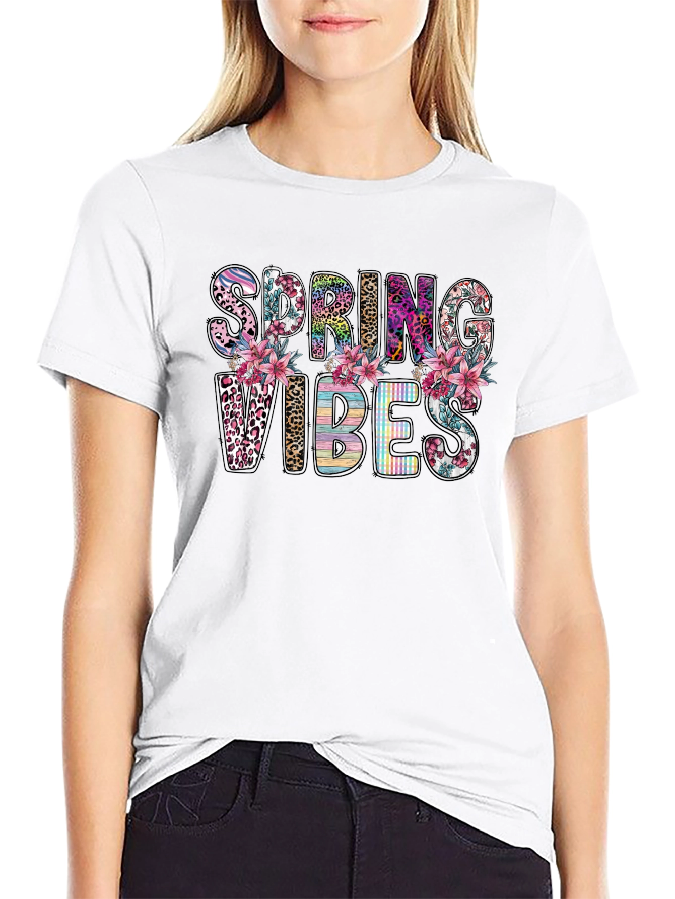 Black Spring Vibes Floral Graphic T-Shirt view 9