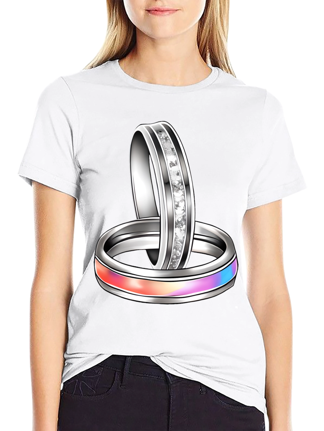 Black Rings Graphic T-Shirt Novelty Fashion Top view 9