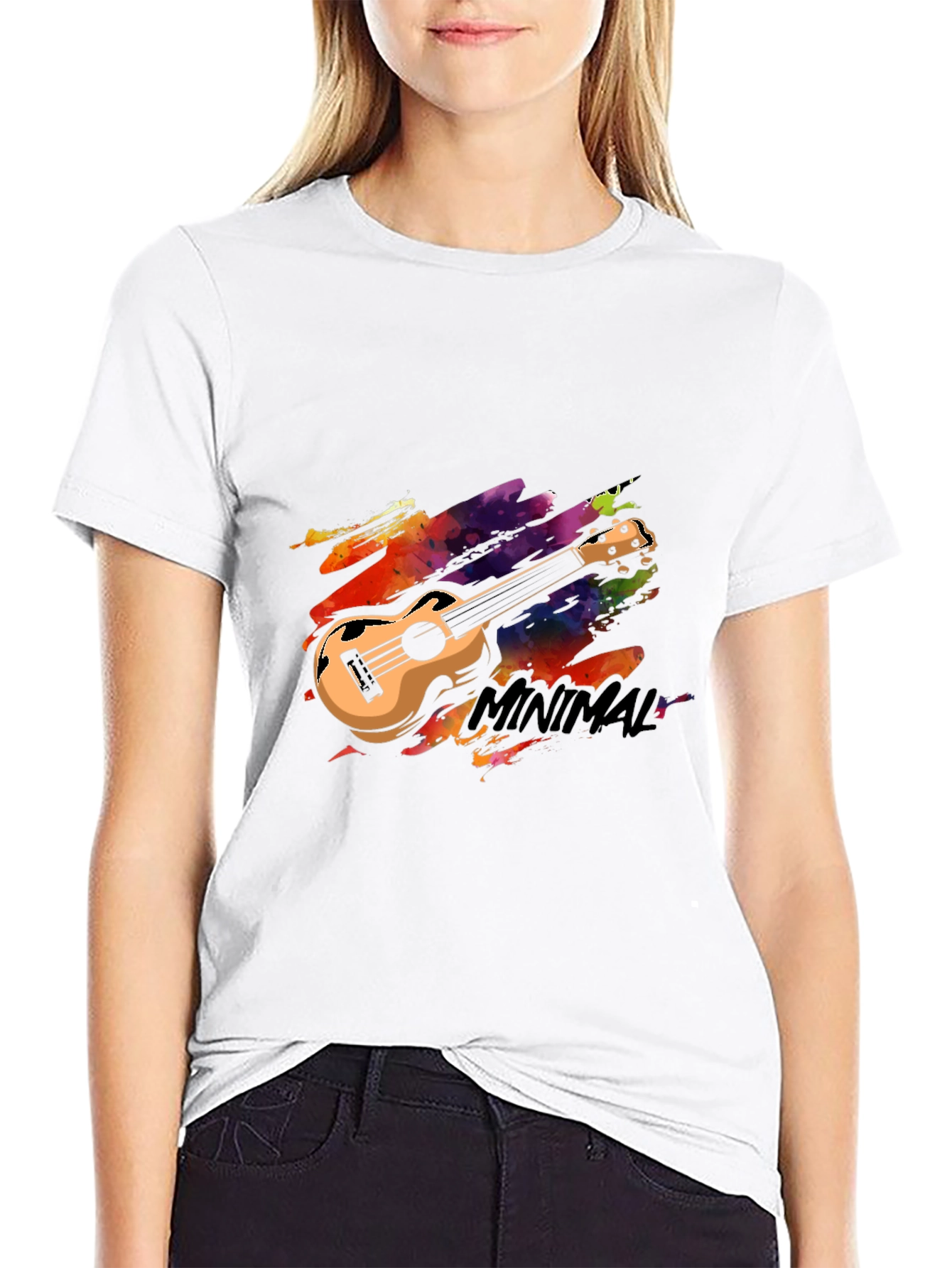 Black Minimal Ukulele Graphic Tee - Stylish Black T-Shirt view 9