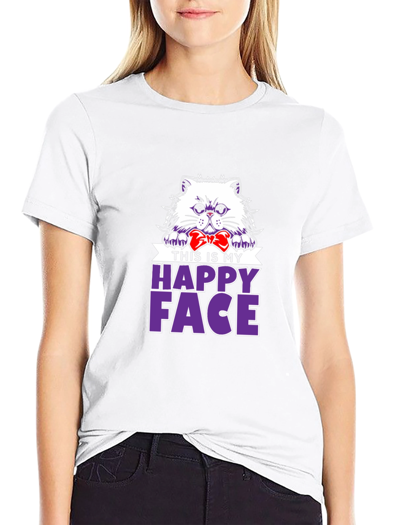 Black Happy Face Cat T-Shirt - Funny Pet Lover Tee view 9