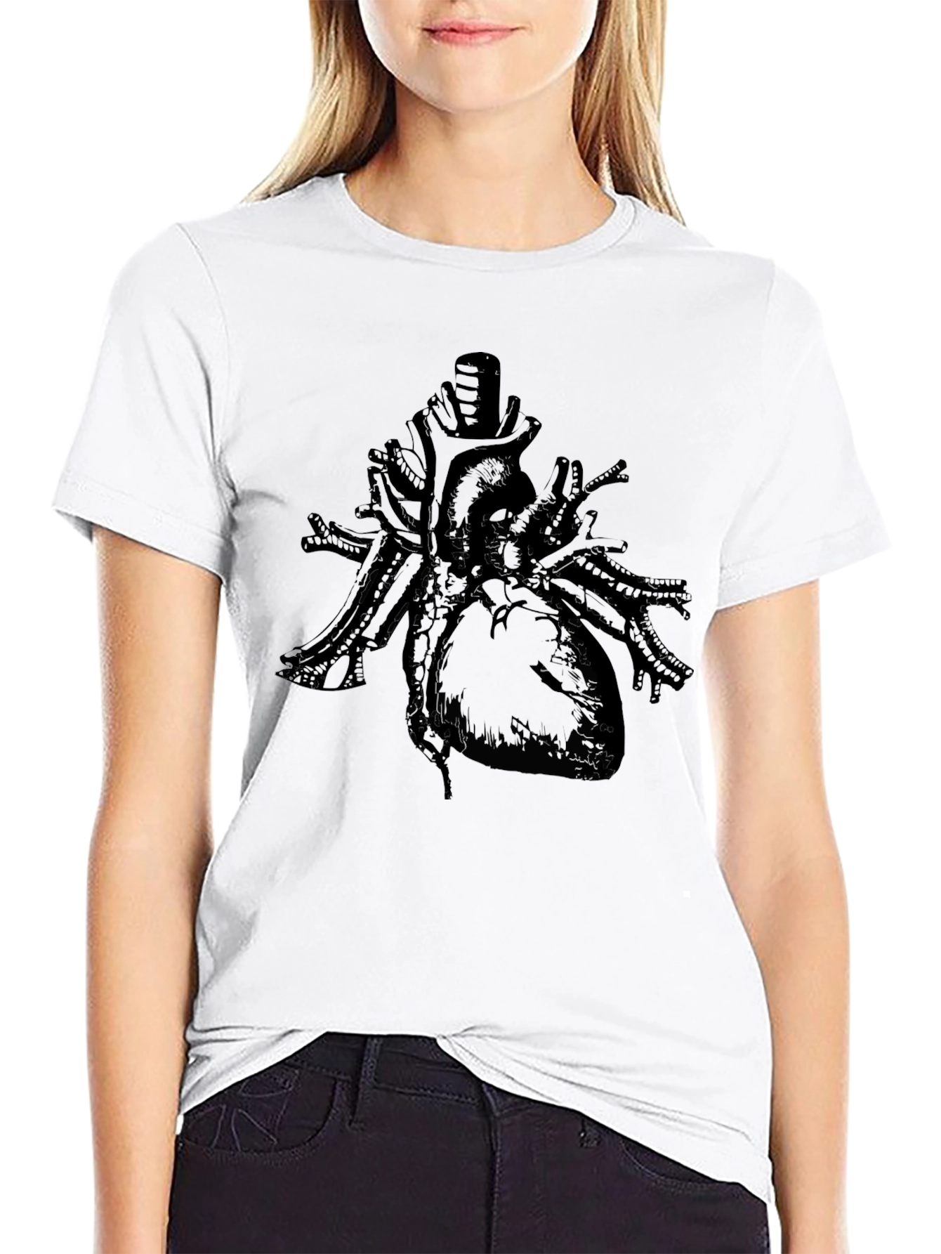 Black Anatomical Heart Graphic Print T-Shirt view 9