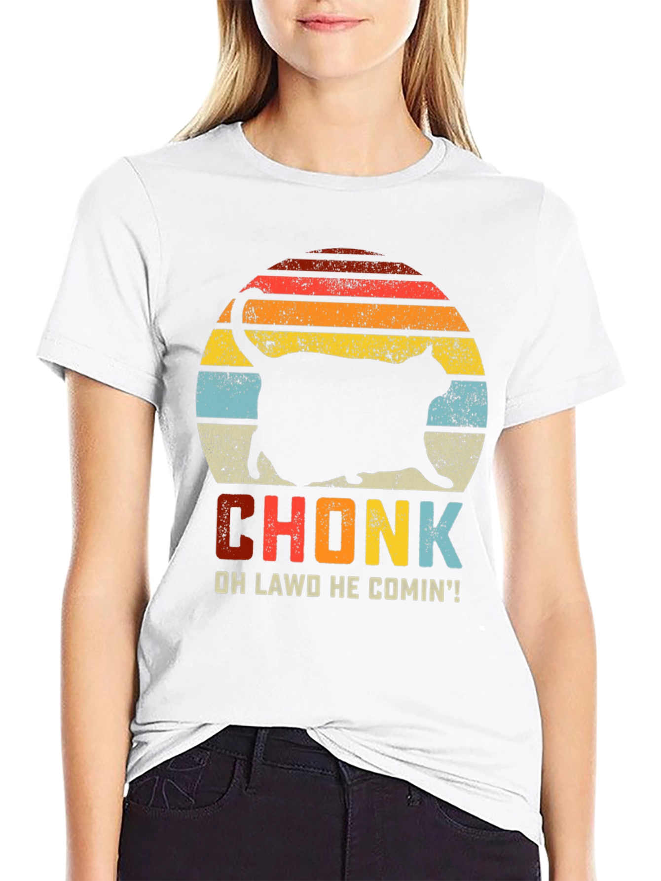 Black Chonk Cat T-Shirt: Oh Lawd He Comin'! view 9