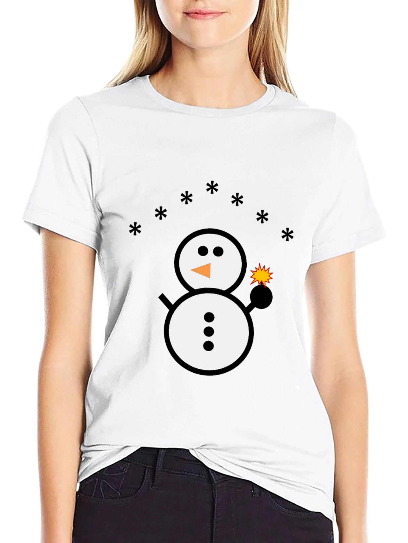 Black Snowman Sparkler Graphic Tee - Black Cotton Blend view 9