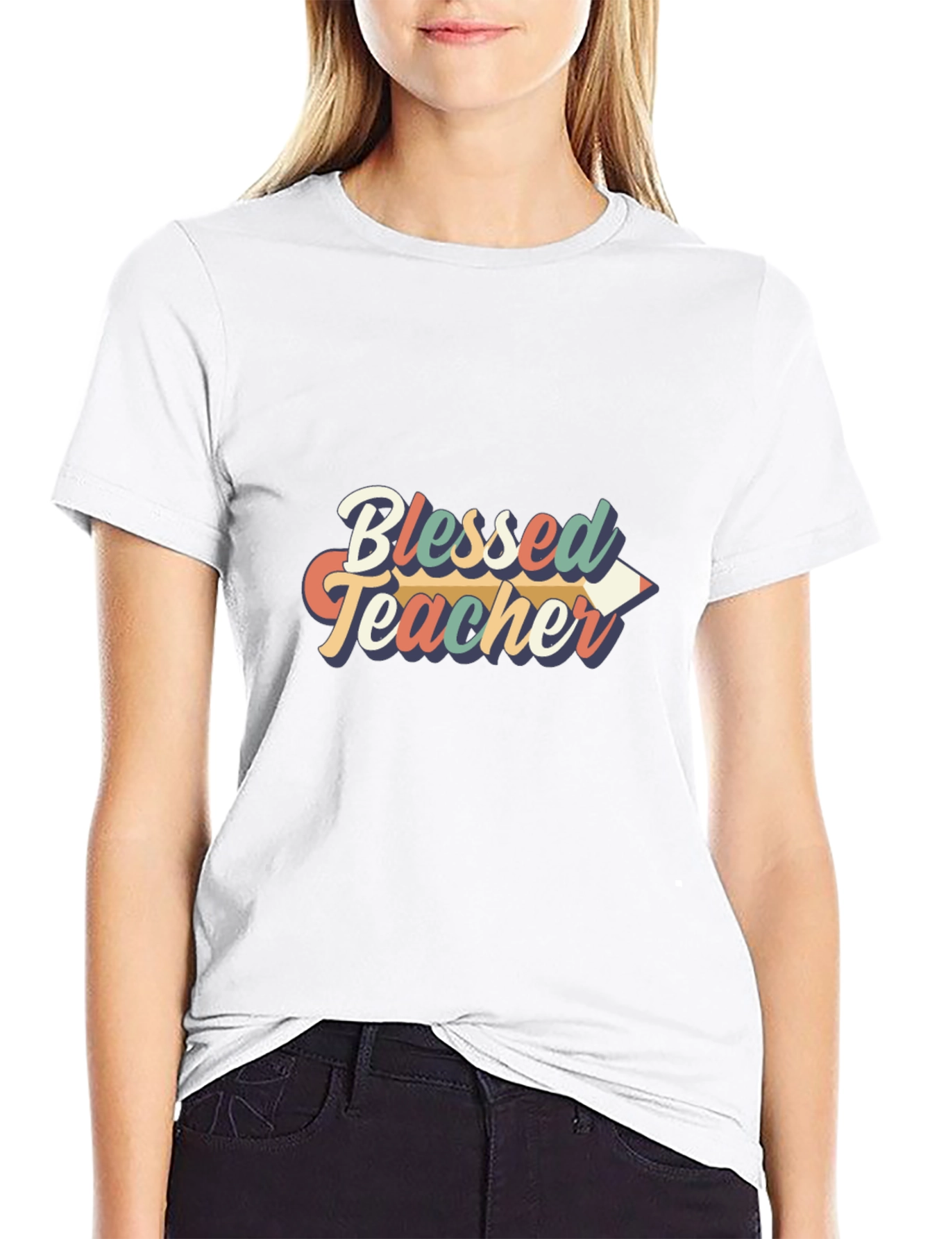 Black Blessed Teacher Graphic Tee - Unisex Crewneck T-Shirt view 9