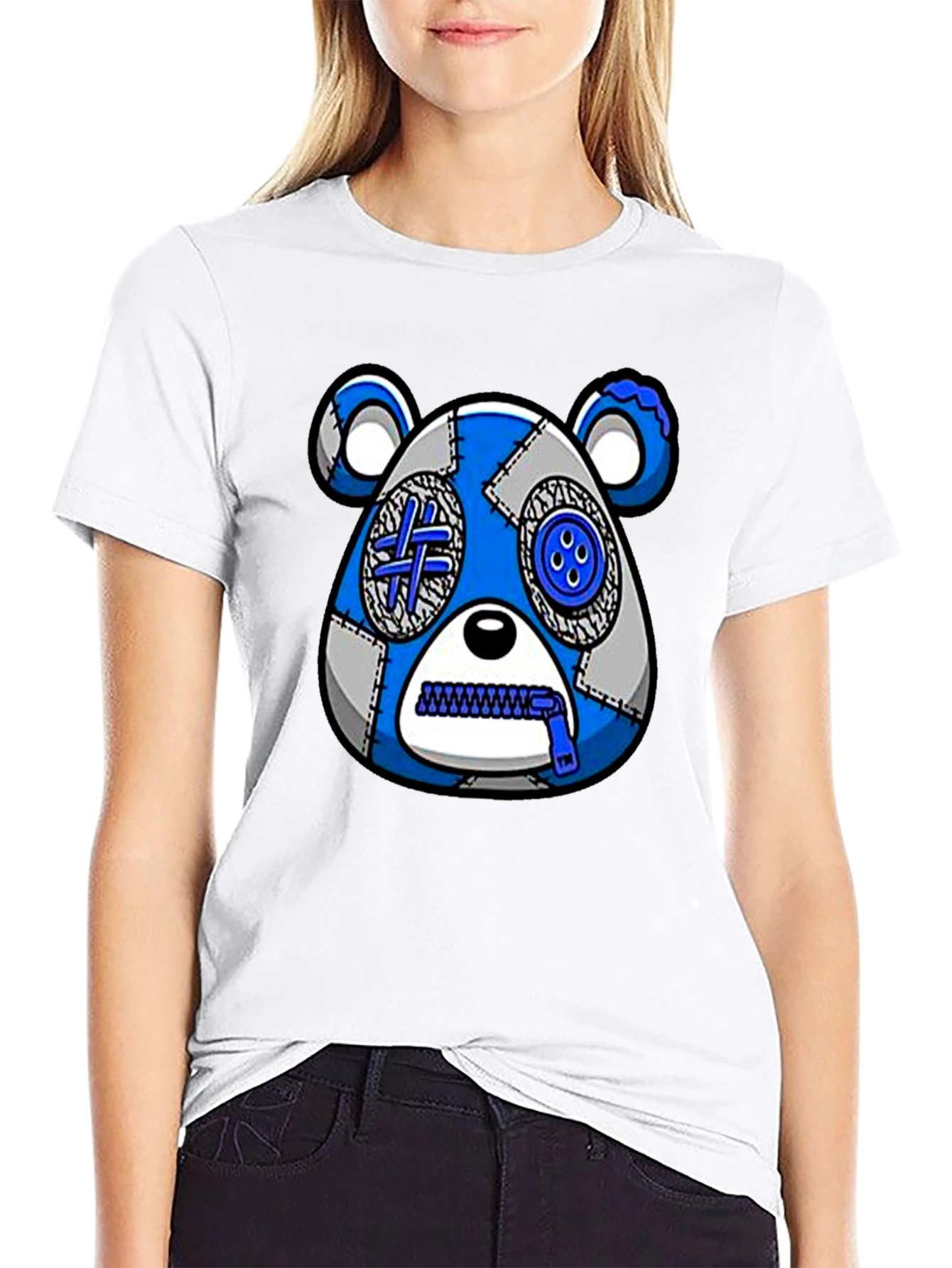 Black Unique Bear Graphic Print Crew Neck T-Shirt view 9