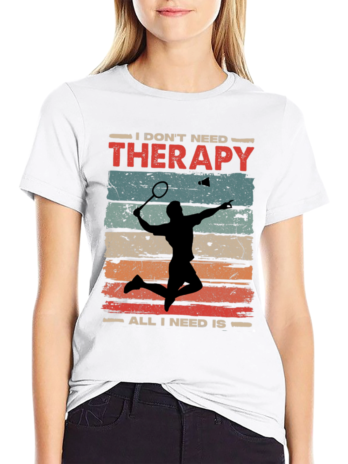 Black Badminton Therapy Tee - I Don't Need Therapy T-Shirt view 9