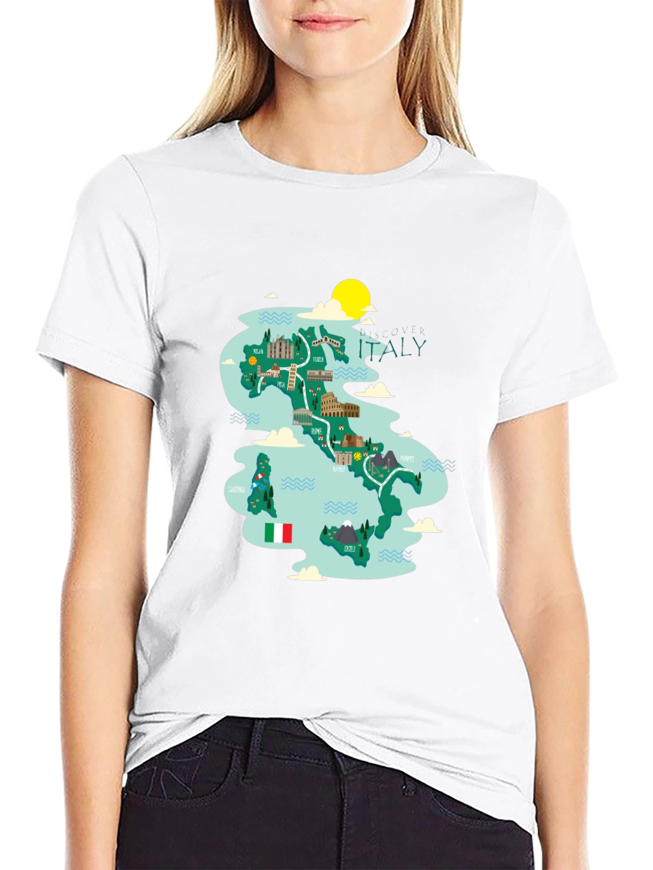 Black Italy Map Graphic Tee - Travel Souvenir view 9