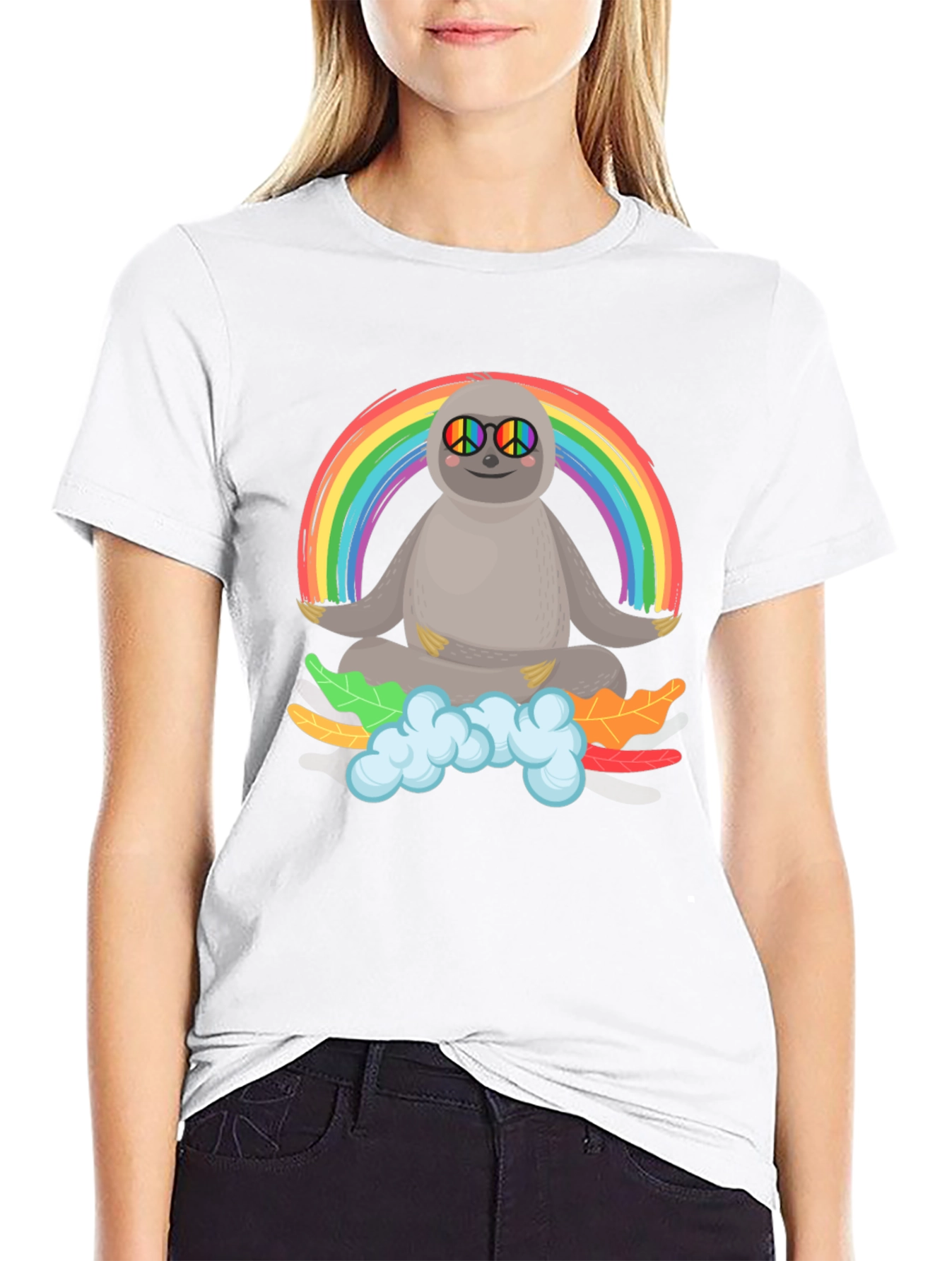 Black Sloth Rainbow Peace T-Shirt view 9