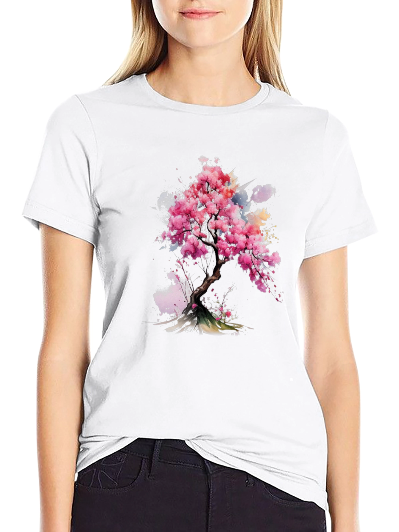 Black Sakura Blossom Tee - Artistic Floral Print view 9