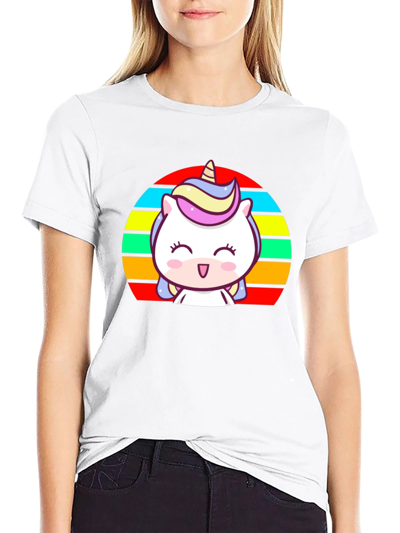 Black Cute Unicorn Rainbow T-Shirt view 9