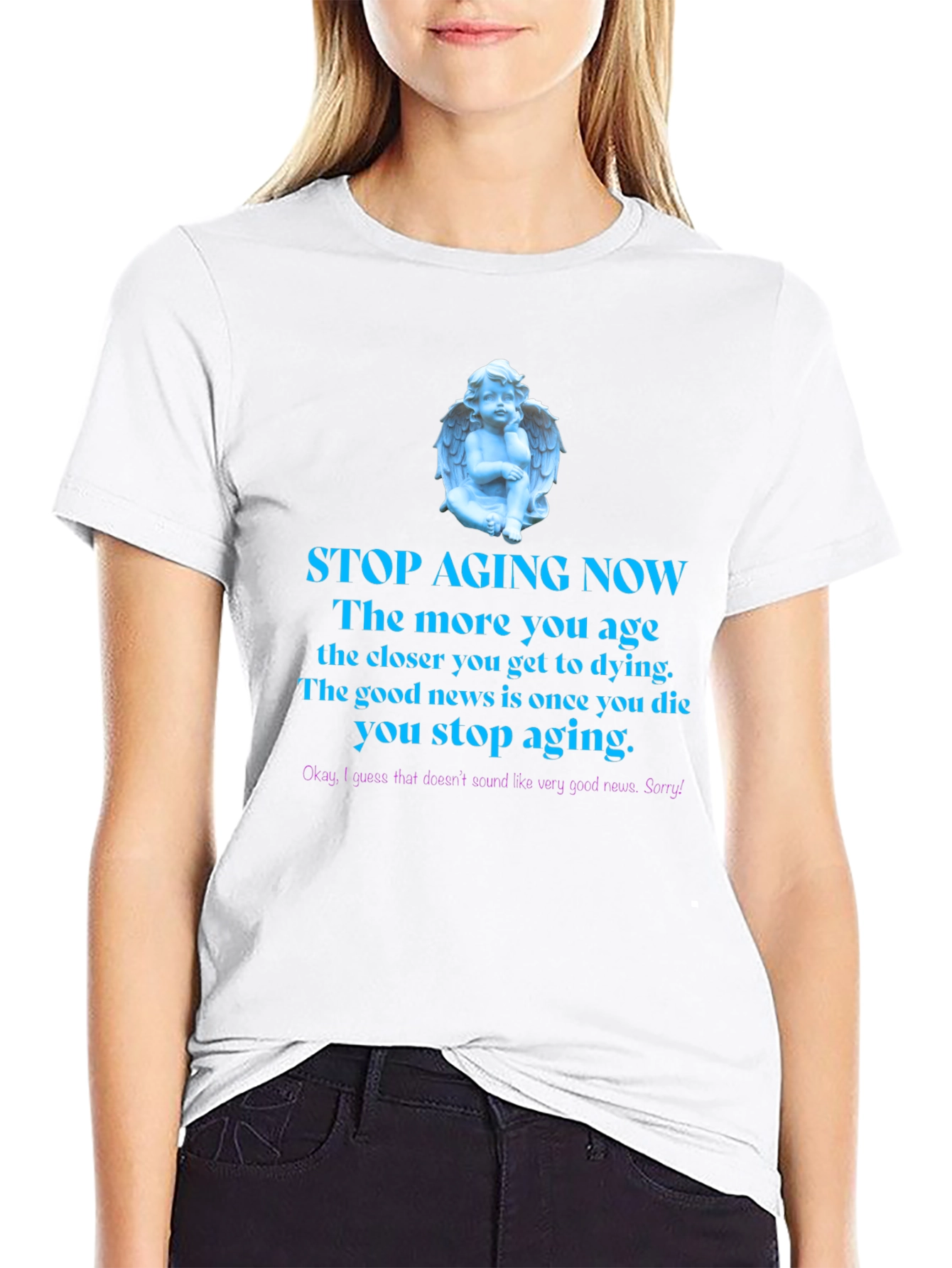 Black Stop Aging Now Funny T-Shirt view 9